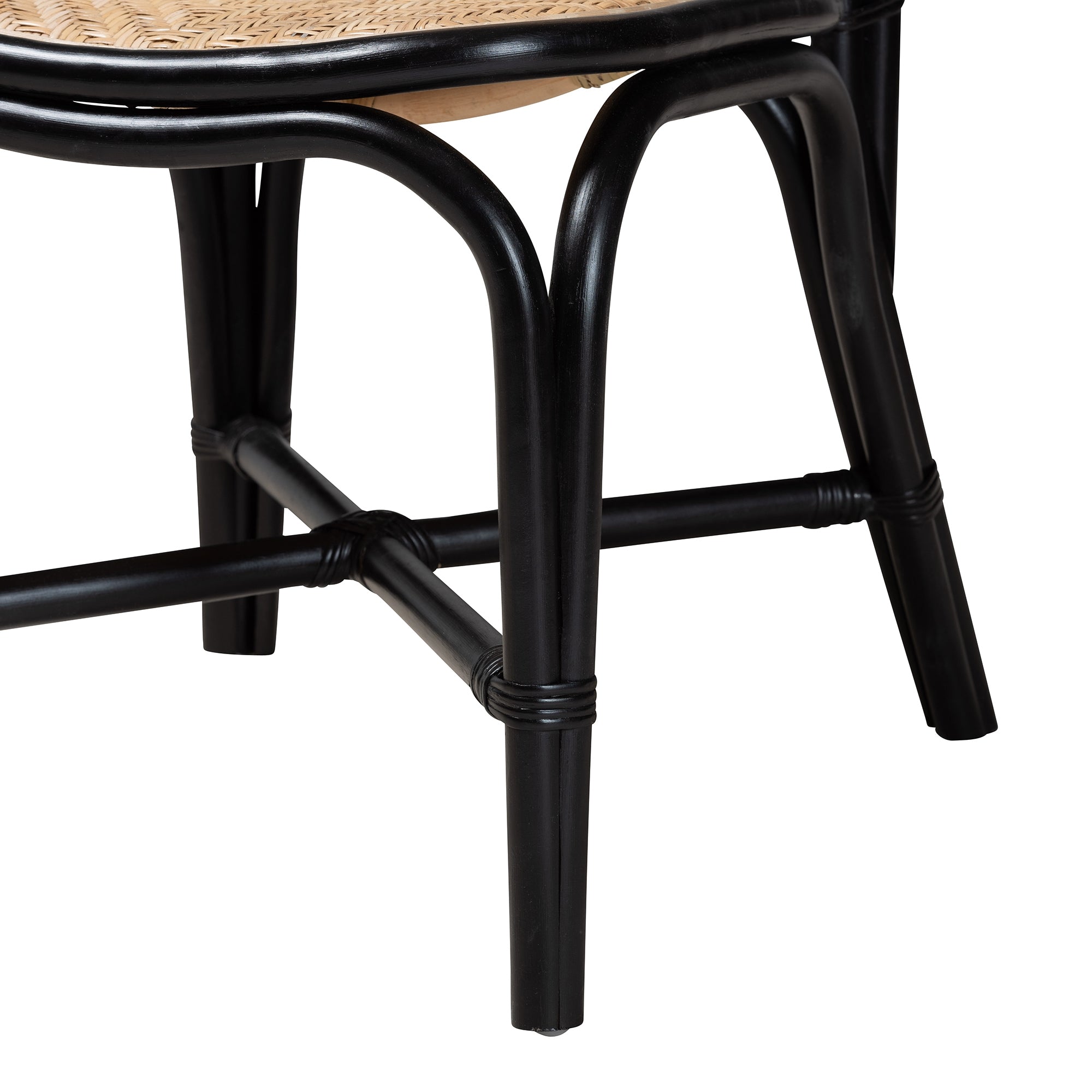 bali & pari Ayana Mid-Century Modern Two-Tone Black and Natural Brown Rattan Dining Chair
