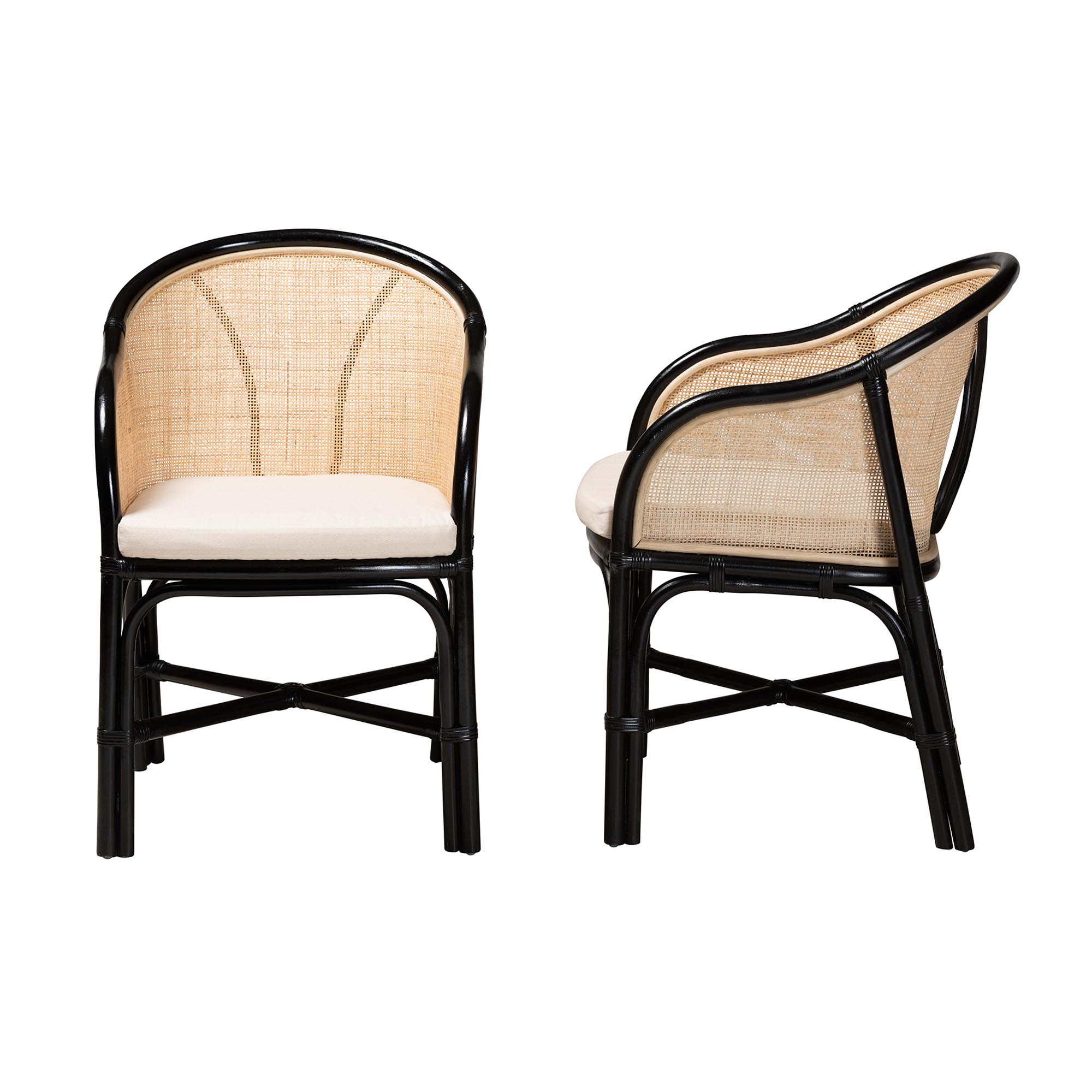 bali & pari Miranda Modern Bohemian Two-Tone Black and Natural Brown Rattan 2-Piece Dining Chair Set