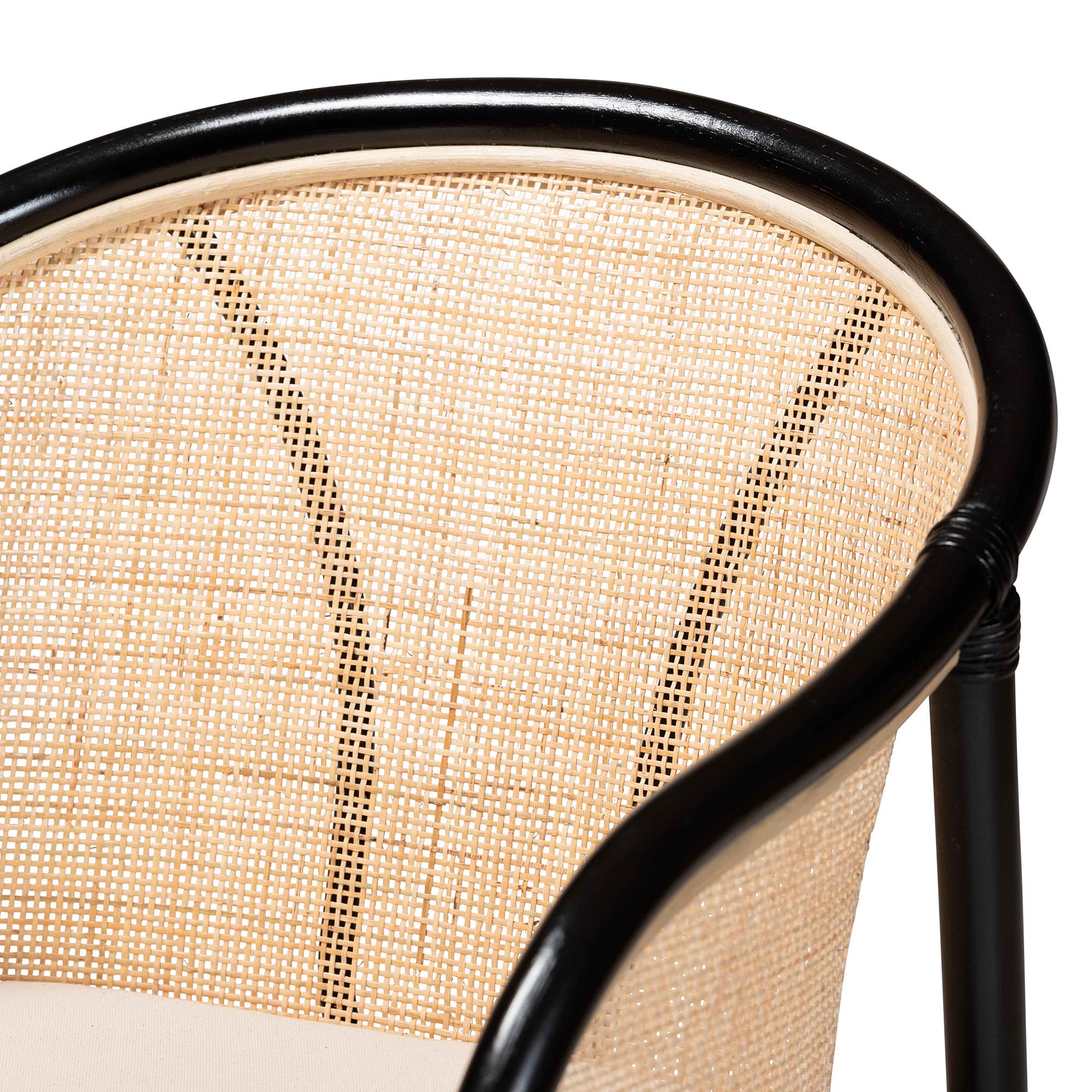 bali & pari Miranda Modern Bohemian Two-Tone Black and Natural Brown Rattan 2-Piece Dining Chair Set