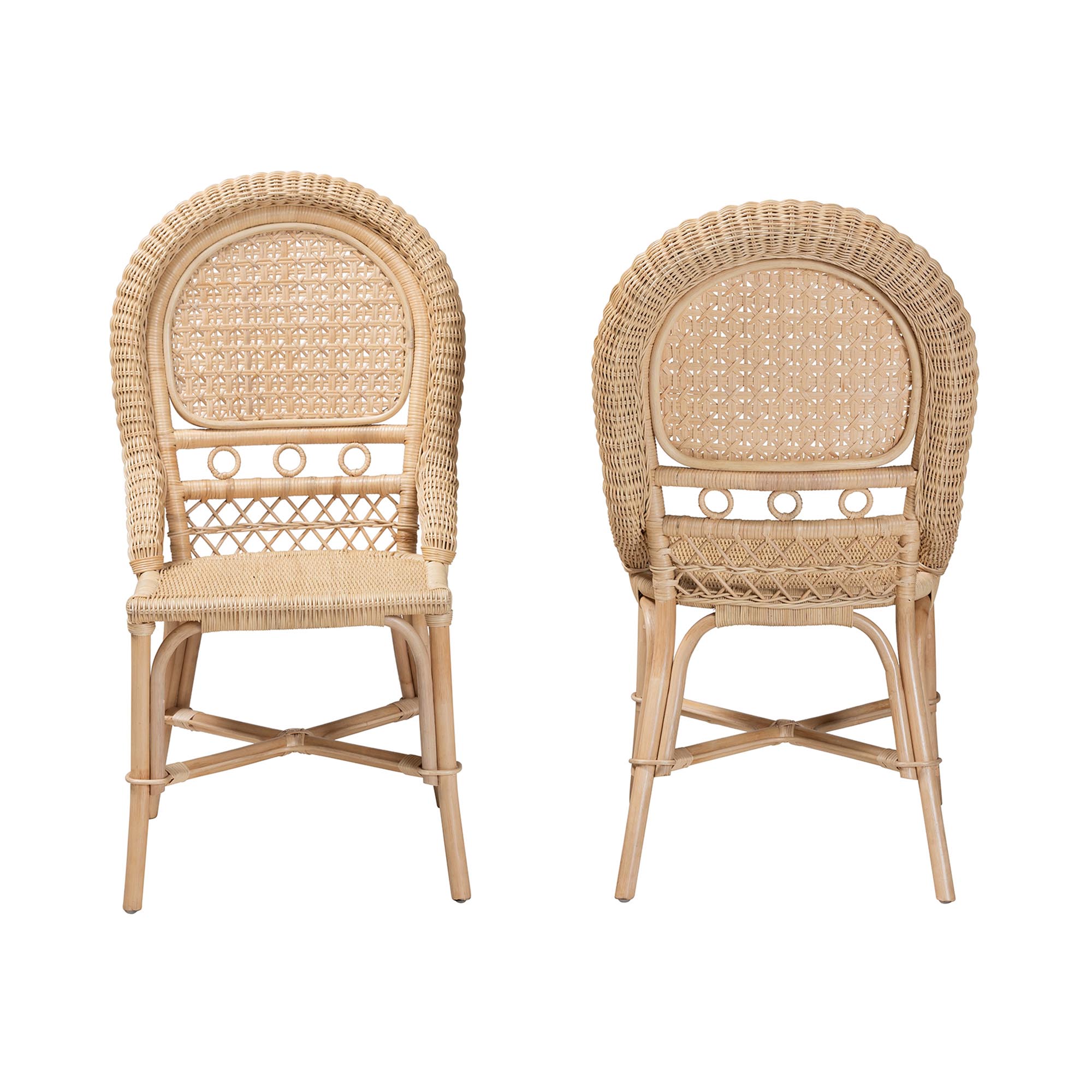 bali & pari Jelita Modern Bohemian Natural Brown Rattan 2-Piece Dining Chair Set
