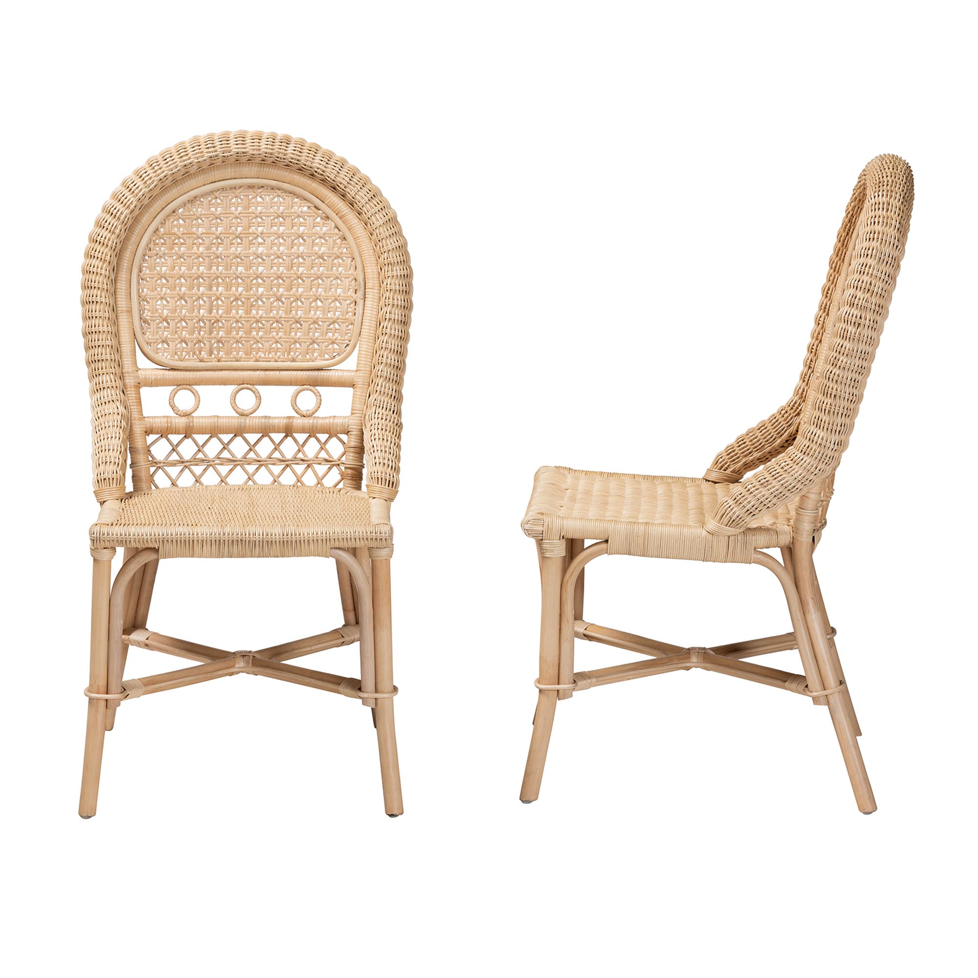 bali & pari Jelita Modern Bohemian Natural Brown Rattan 2-Piece Dining Chair Set