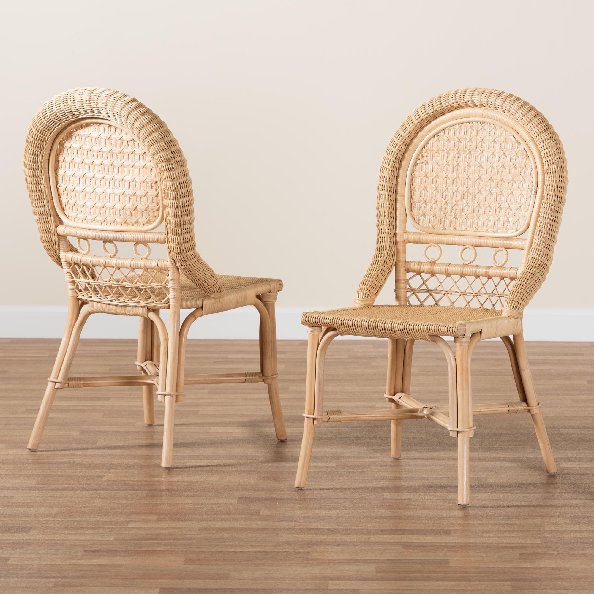 bali & pari Jelita Modern Bohemian Natural Brown Rattan 2-Piece Dining Chair Set