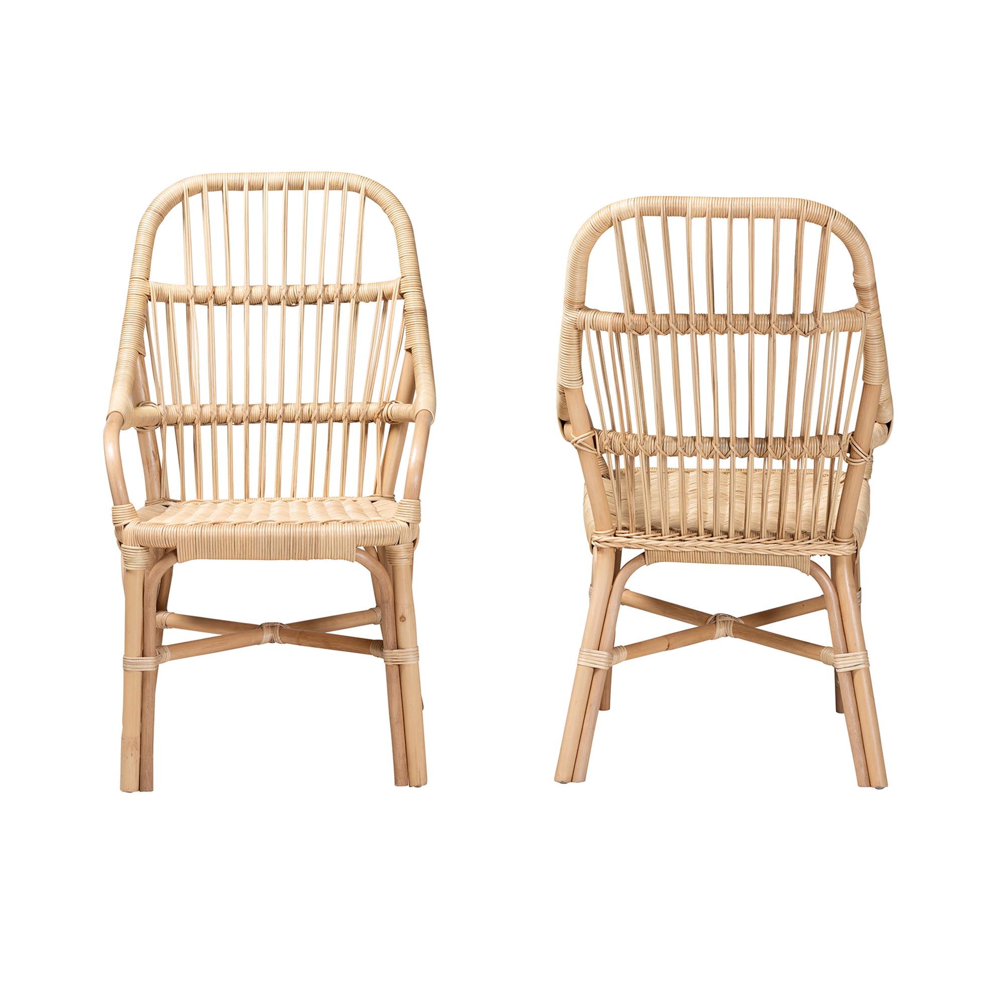 bali & pari Sumatera Modern Bohemian Natural Brown Rattan 2-Piece Dining Chair Set