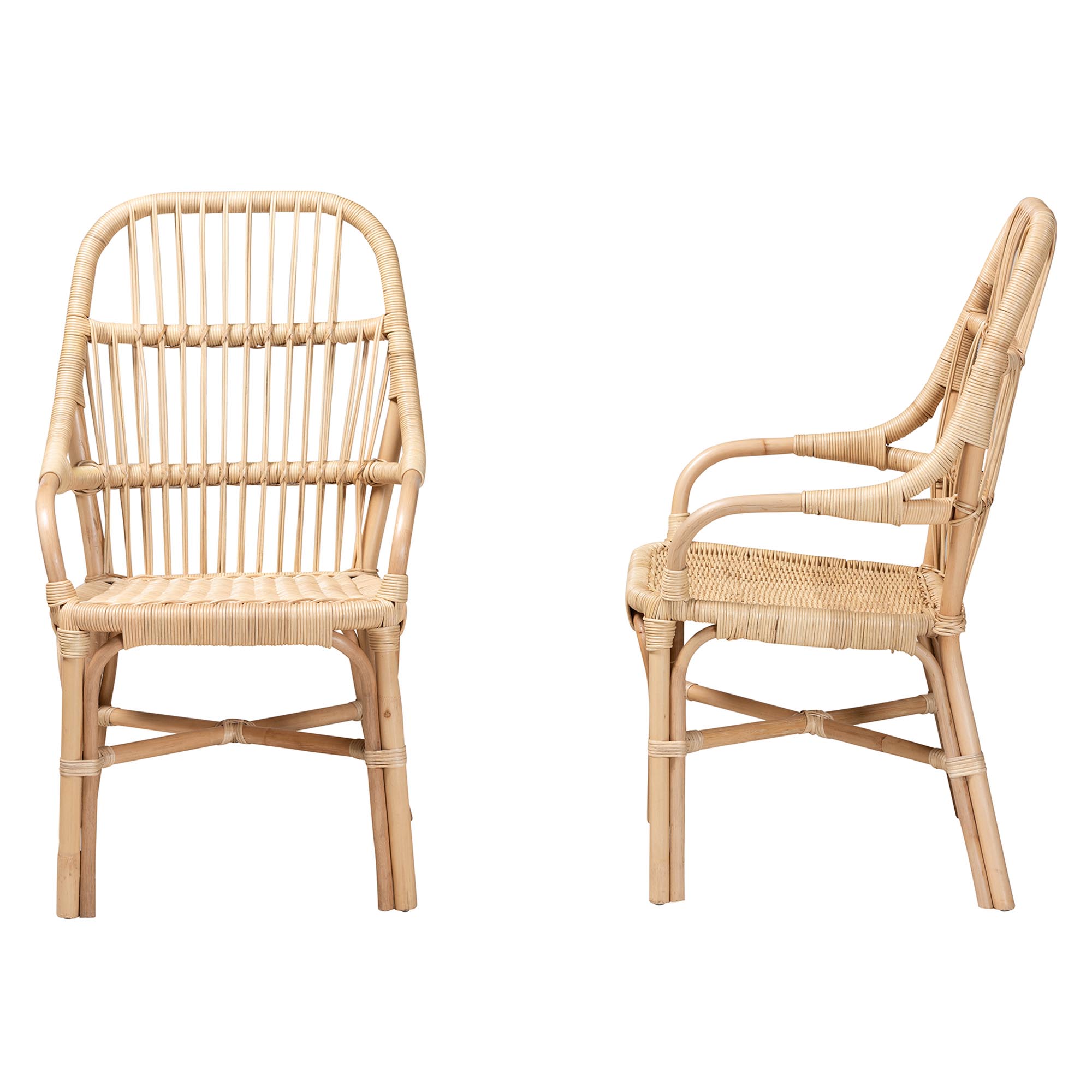 bali & pari Sumatera Modern Bohemian Natural Brown Rattan 2-Piece Dining Chair Set