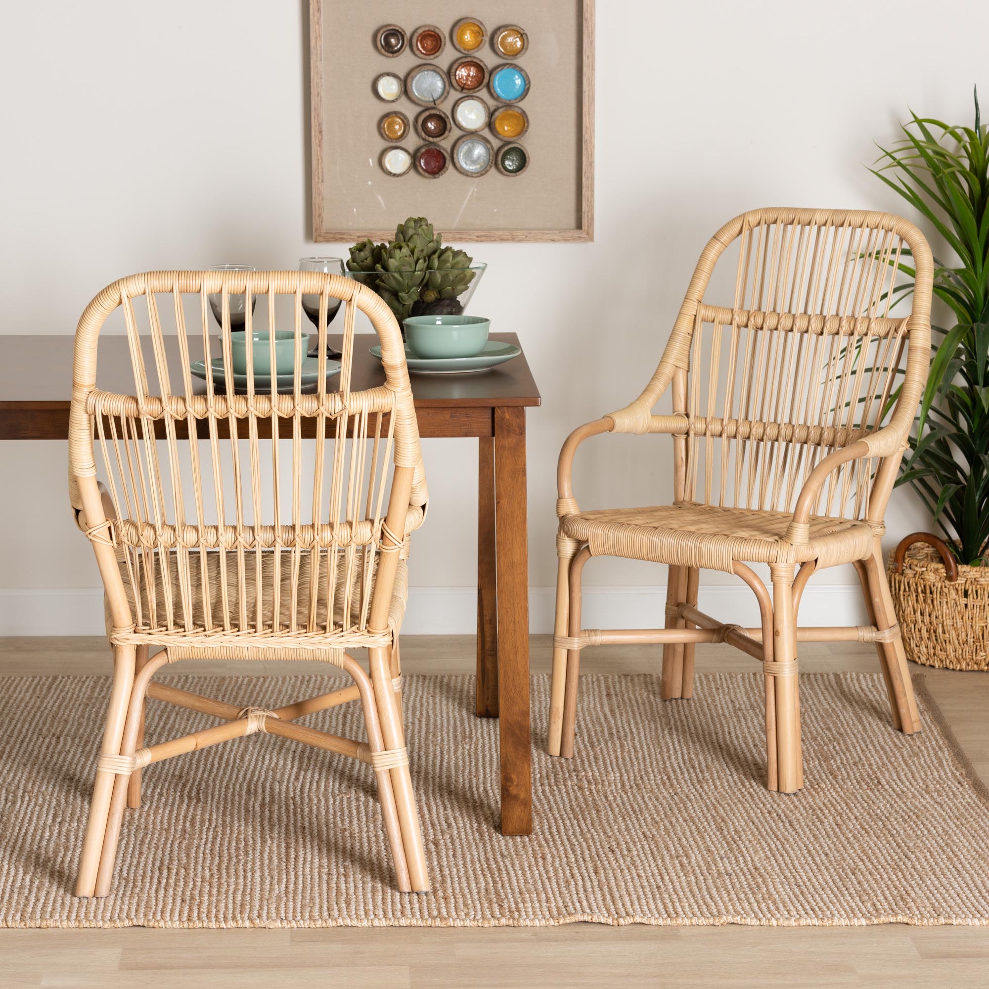 bali & pari Sumatera Modern Bohemian Natural Brown Rattan 2-Piece Dining Chair Set