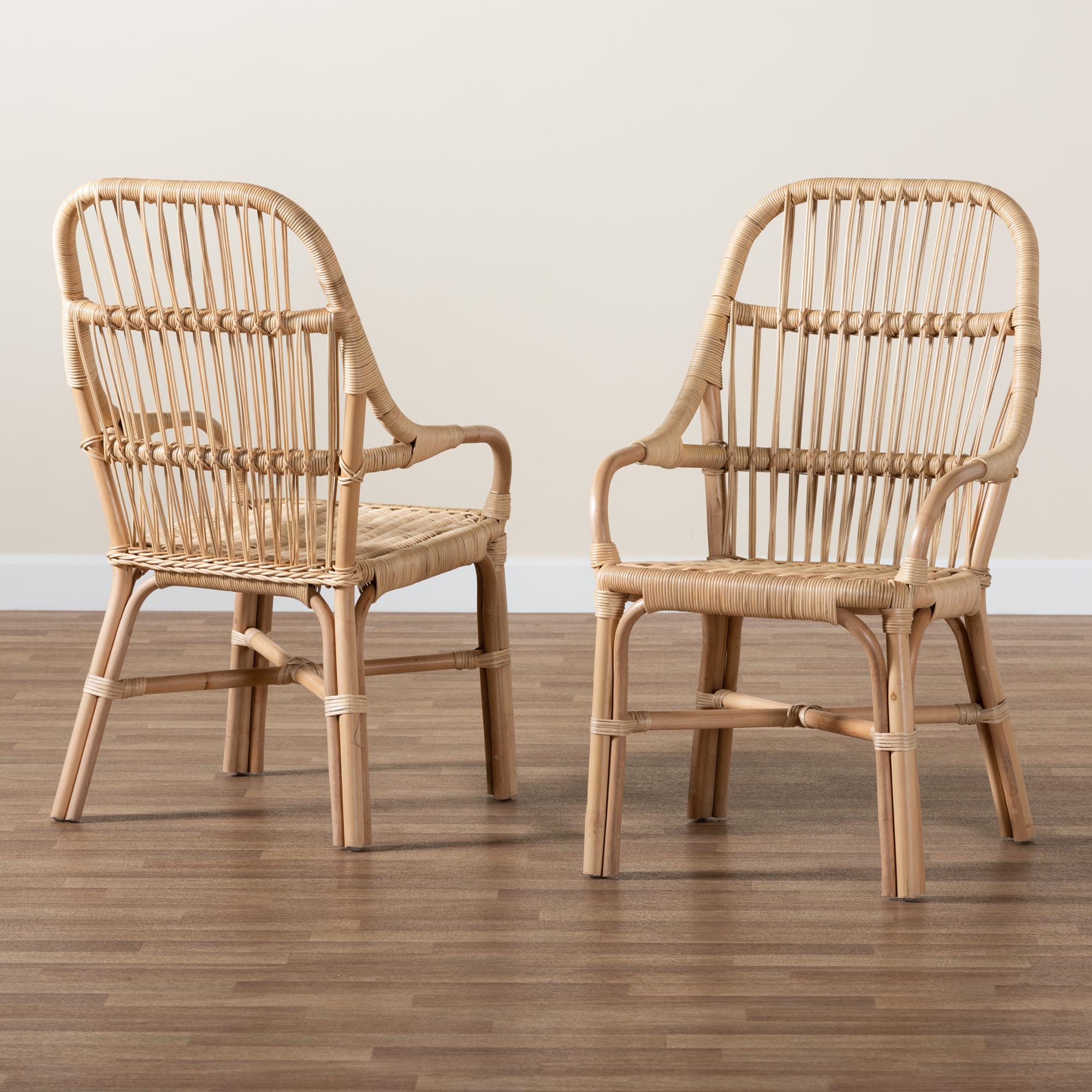 bali & pari Sumatera Modern Bohemian Natural Brown Rattan 2-Piece Dining Chair Set