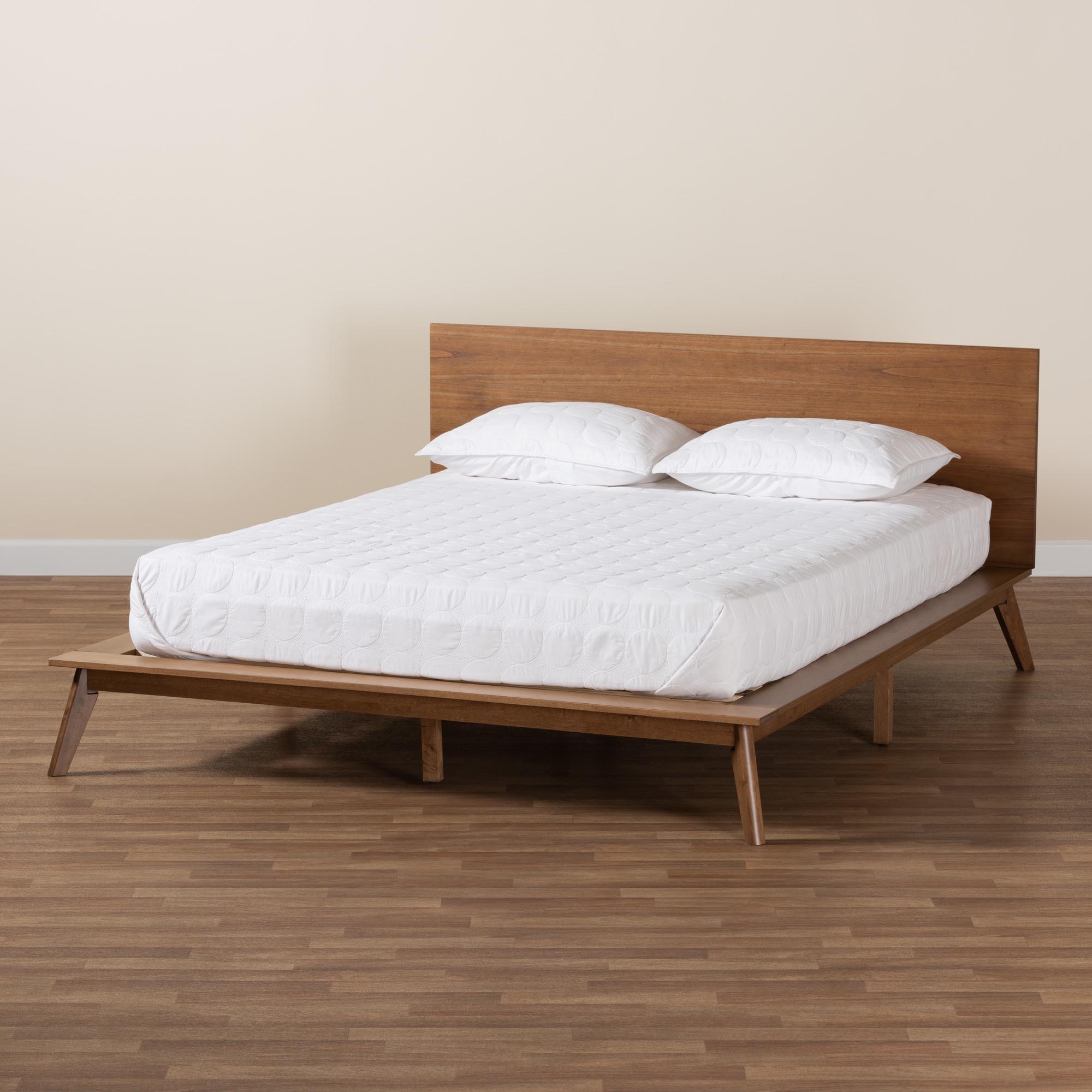 Baxton Studio Wheatley Mid-Century Modern Walnut Brown Finished Wood Queen Size Platform Bed