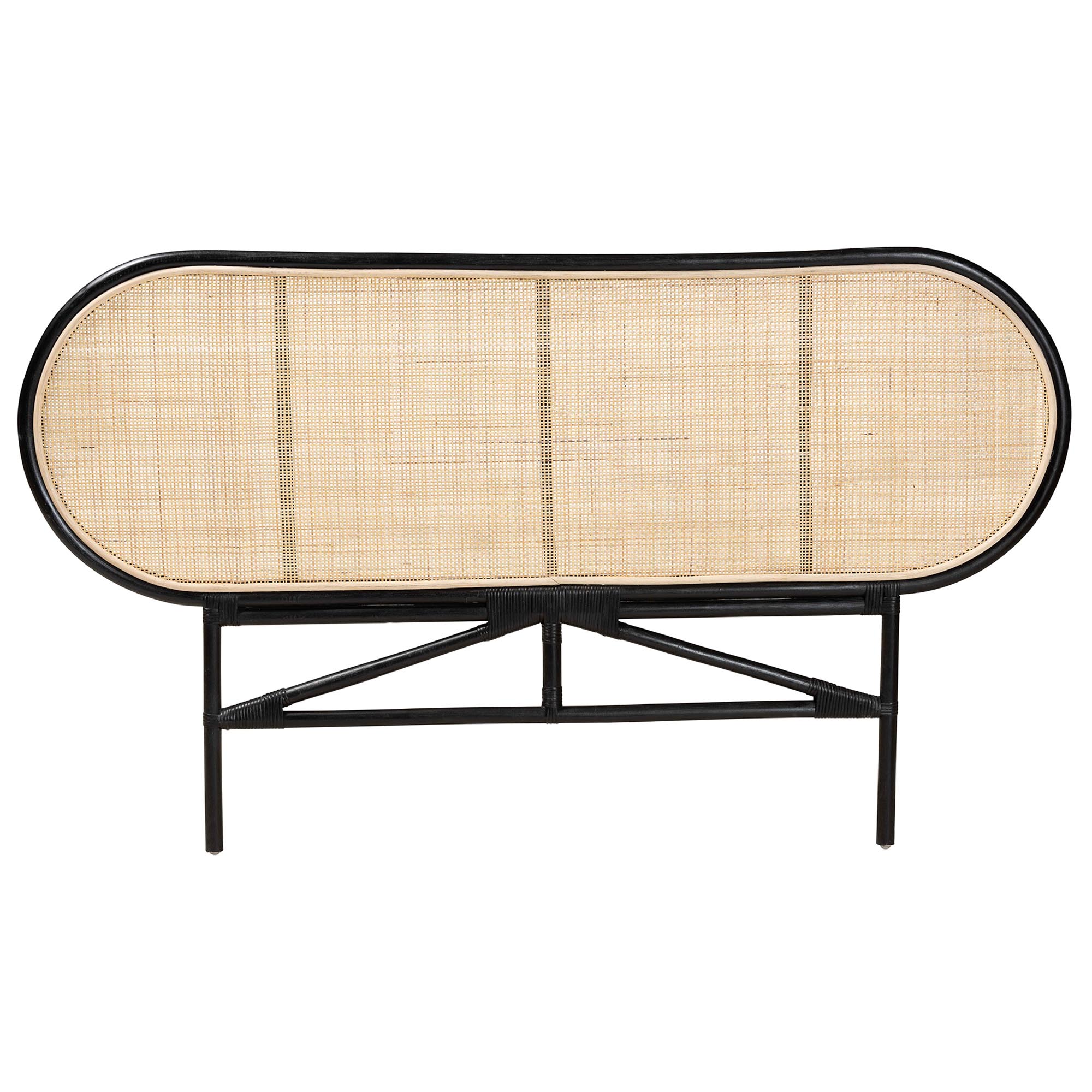 bali & pari Reegan Modern Bohemian Two-Tone Black and Natural Brown Rattan Queen Size Standalone Headboard
