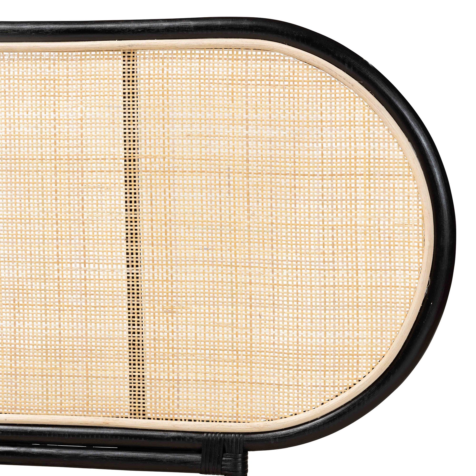 bali & pari Reegan Modern Bohemian Two-Tone Black and Natural Brown Rattan Queen Size Standalone Headboard