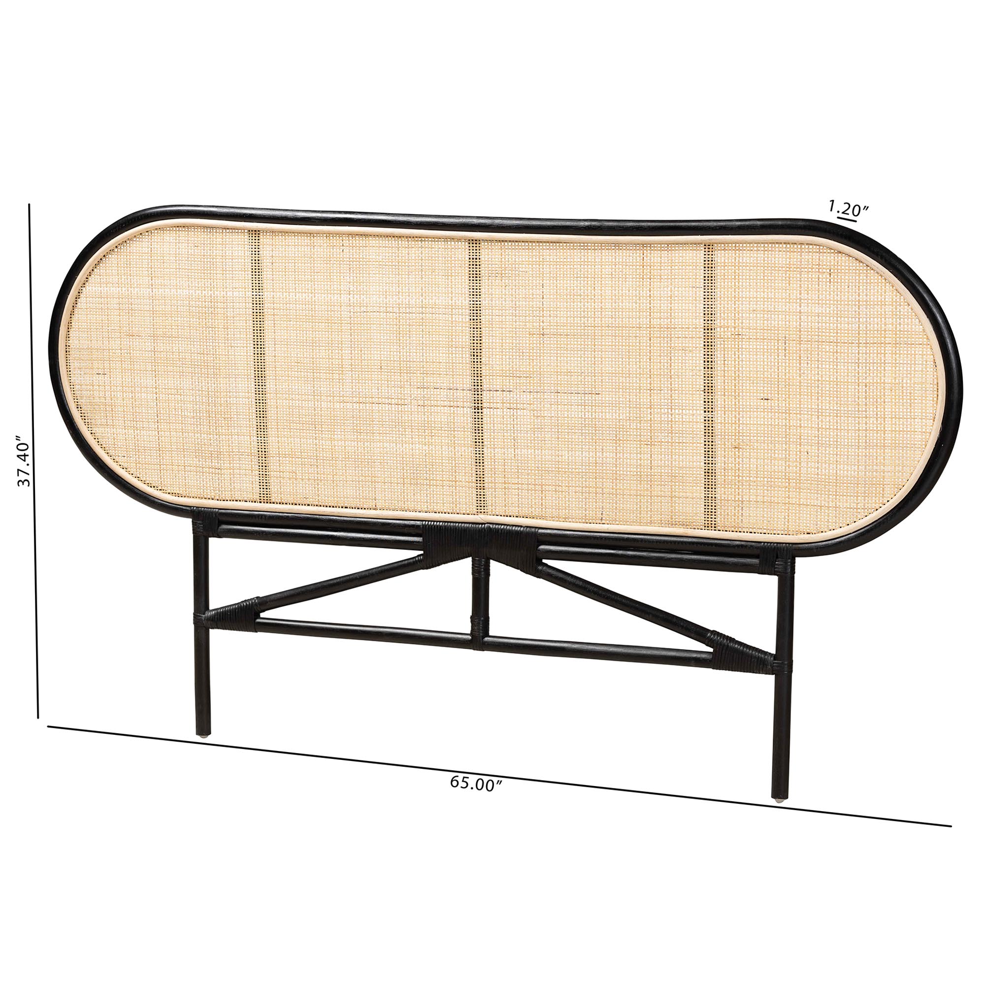 bali & pari Reegan Modern Bohemian Two-Tone Black and Natural Brown Rattan Queen Size Standalone Headboard