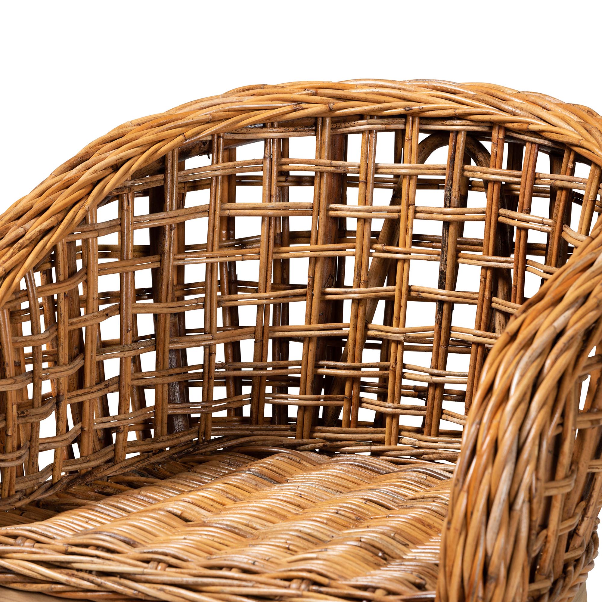 bali & pari Mario Modern Bohemian Natural Brown Finished Teak Wood and Rattan 2-Piece Counter Stool Set