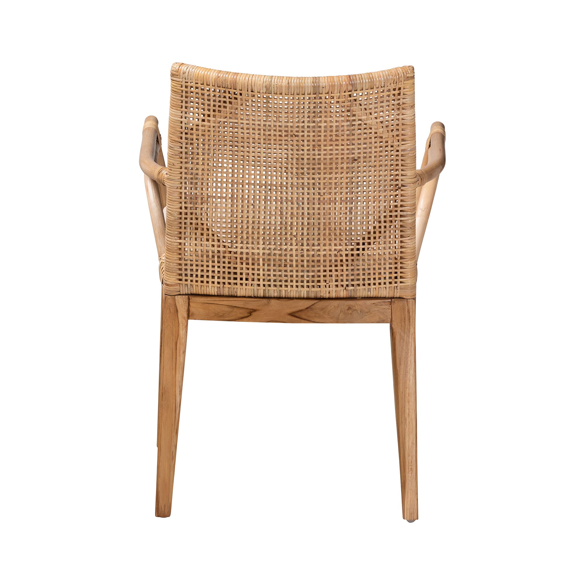 bali & pari Storsel Modern Bohemian Natural Brown Finished Teak Wood and Rattan Dining Chair