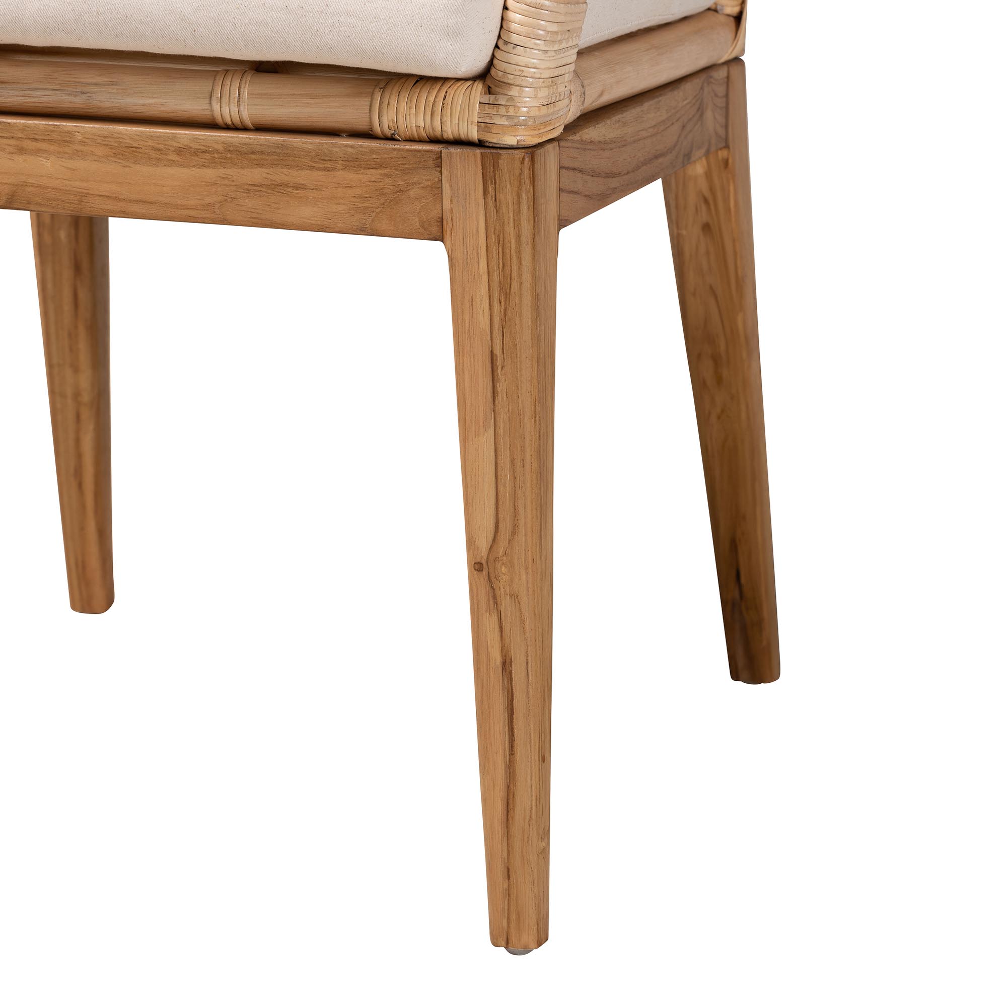 bali & pari Storsel Modern Bohemian Natural Brown Finished Teak Wood and Rattan Dining Chair