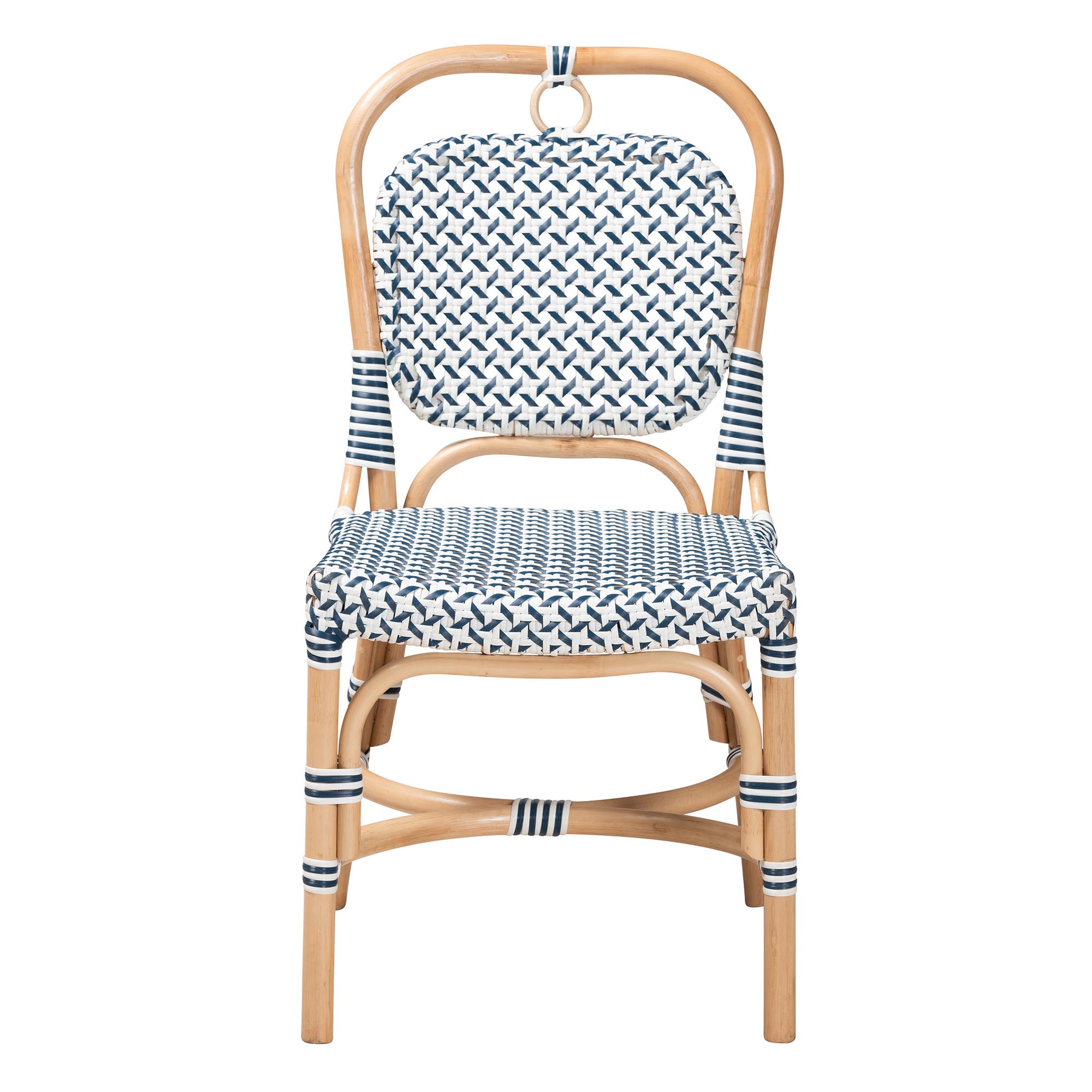 bali & pari Luciana Modern French Blue and White Weaving Natural Rattan Bistro Chair