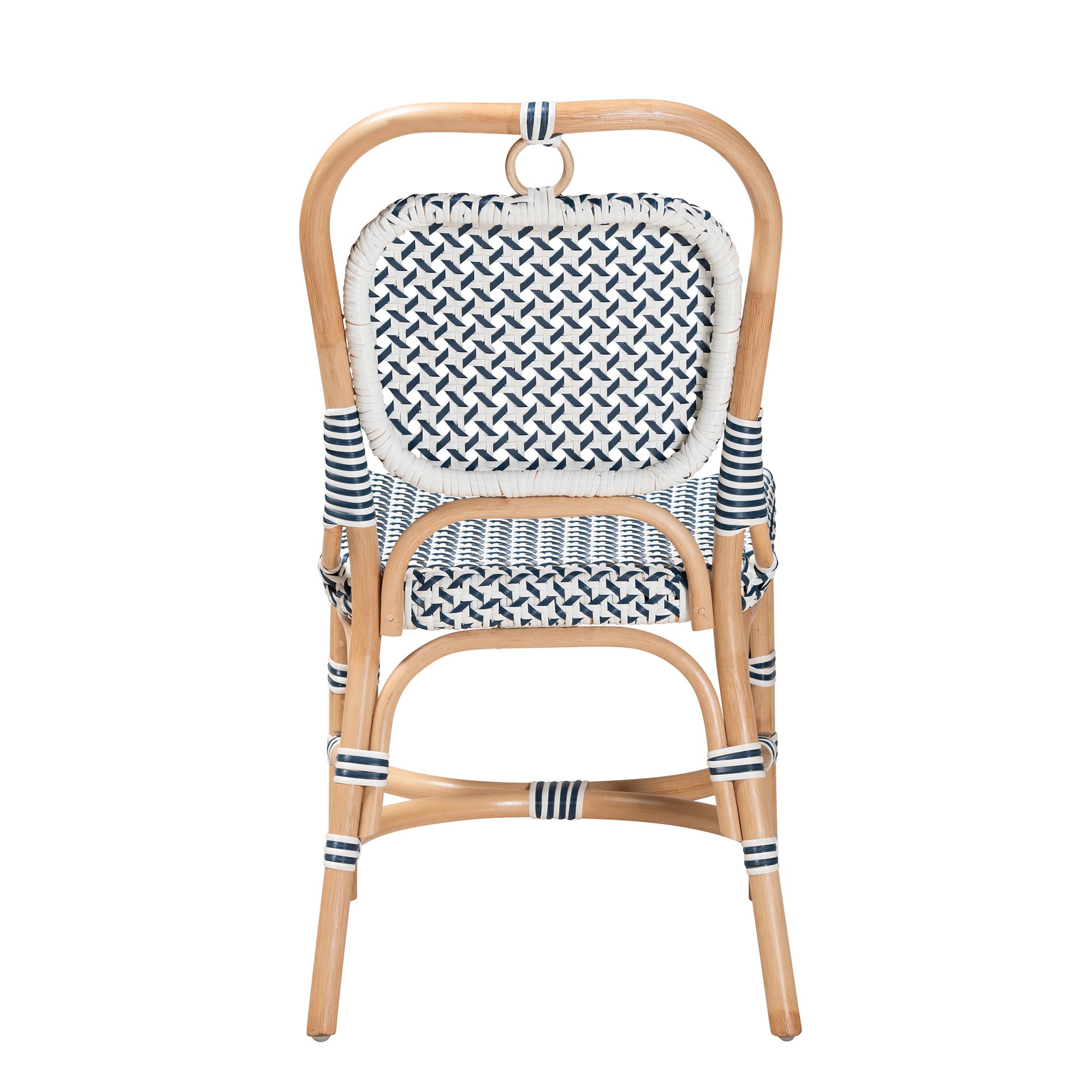 bali & pari Luciana Modern French Blue and White Weaving Natural Rattan Bistro Chair