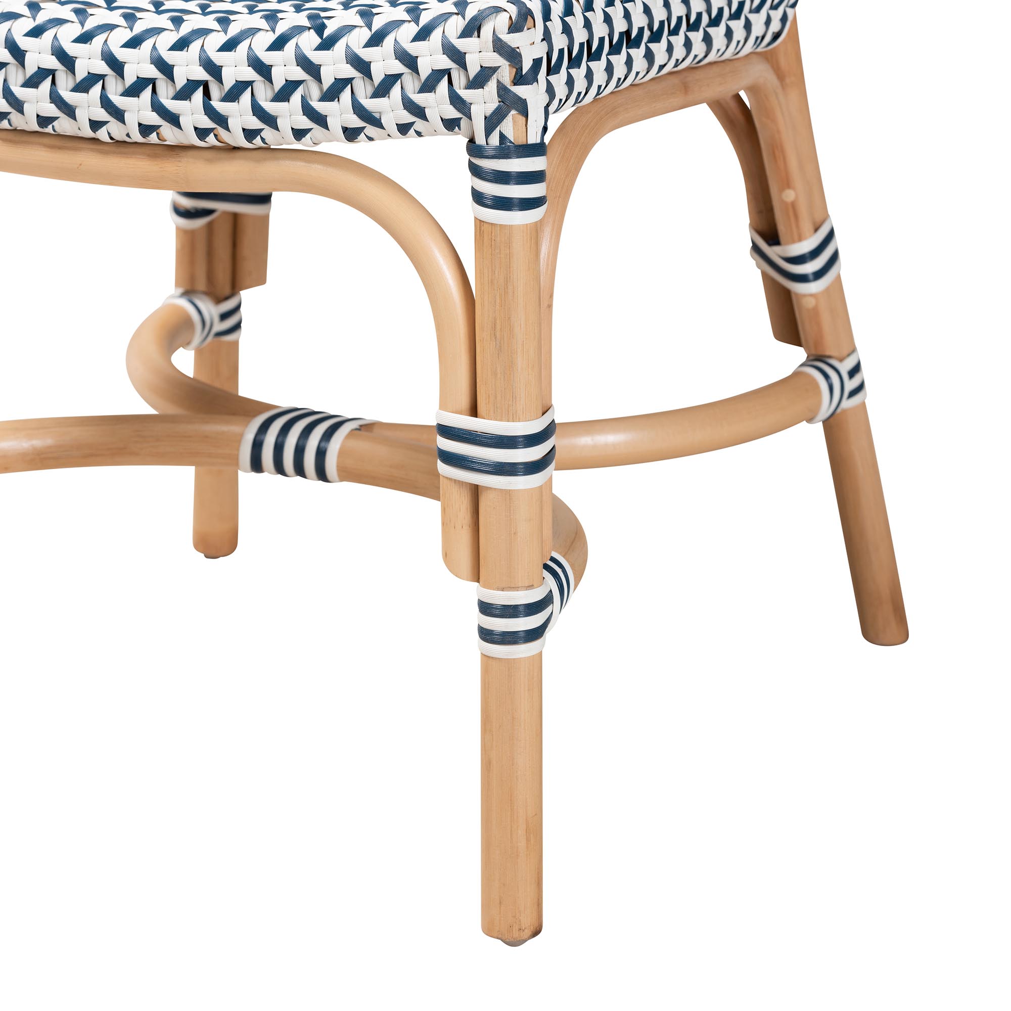 bali & pari Luciana Modern French Blue and White Weaving Natural Rattan Bistro Chair