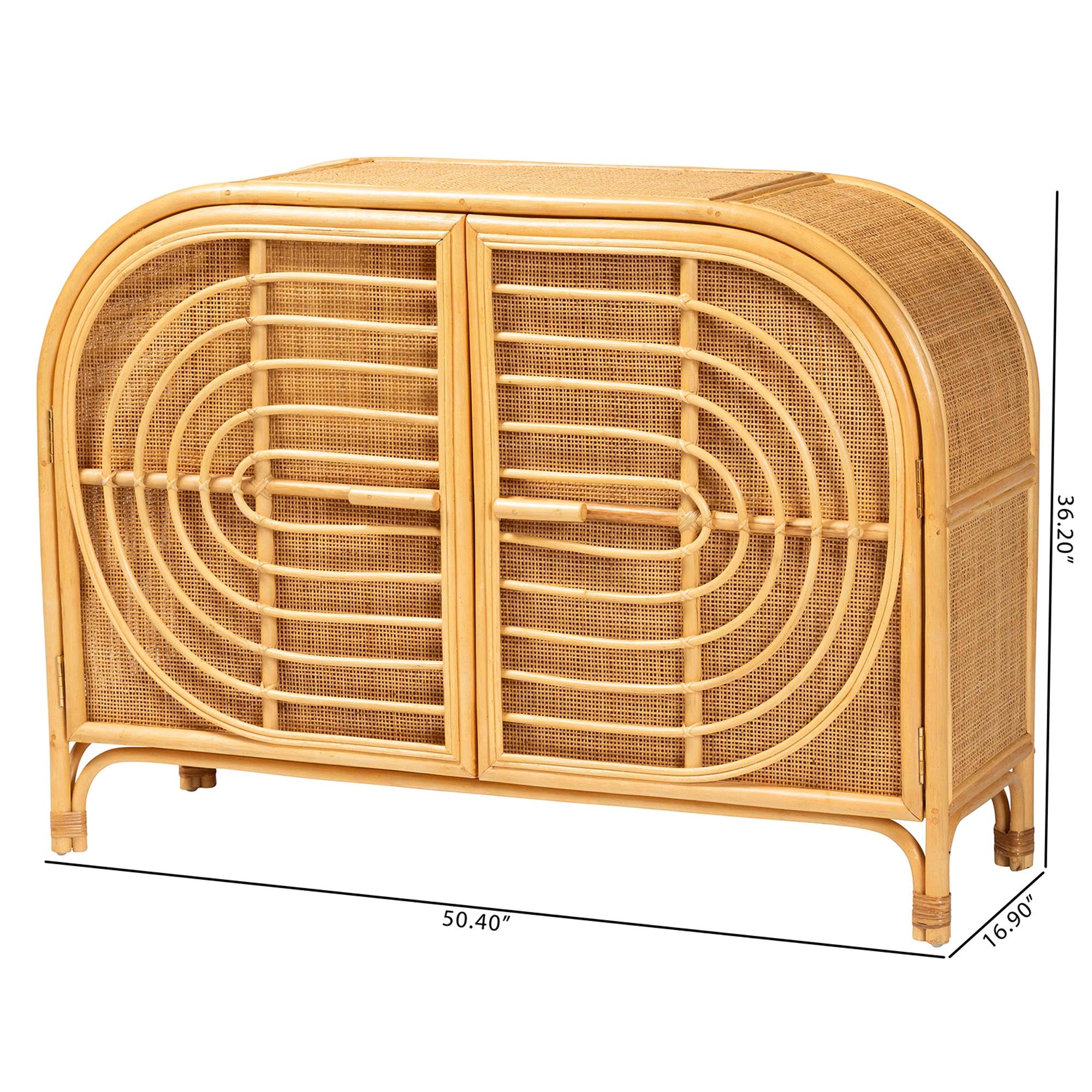 bali & pari Ovalet Modern Bohemian Natural Brown Rattan 2-Door Sideboard