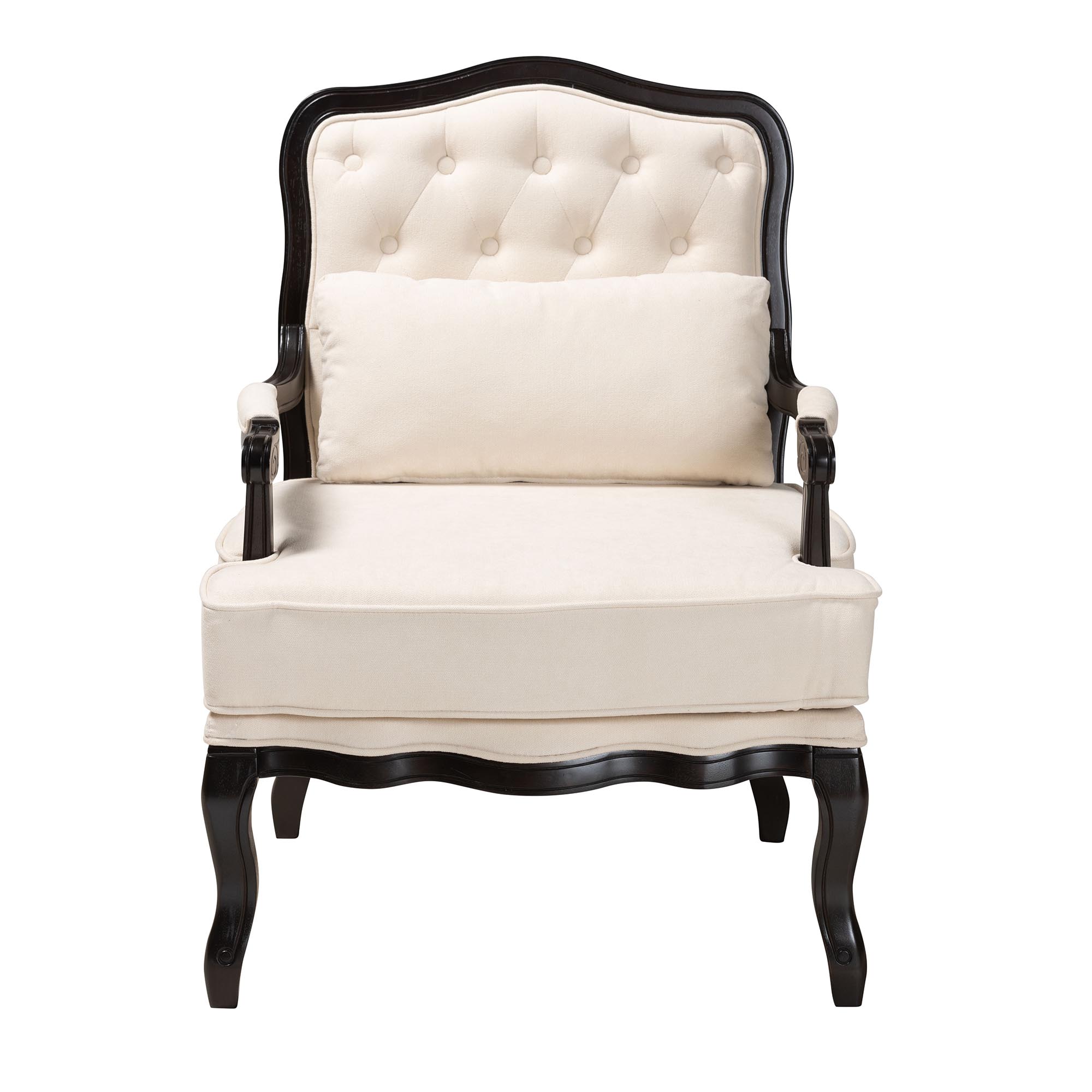 Baxton Studio Dion Traditional French Cream Fabric and Wenge Brown Finished Wood Accent Chair