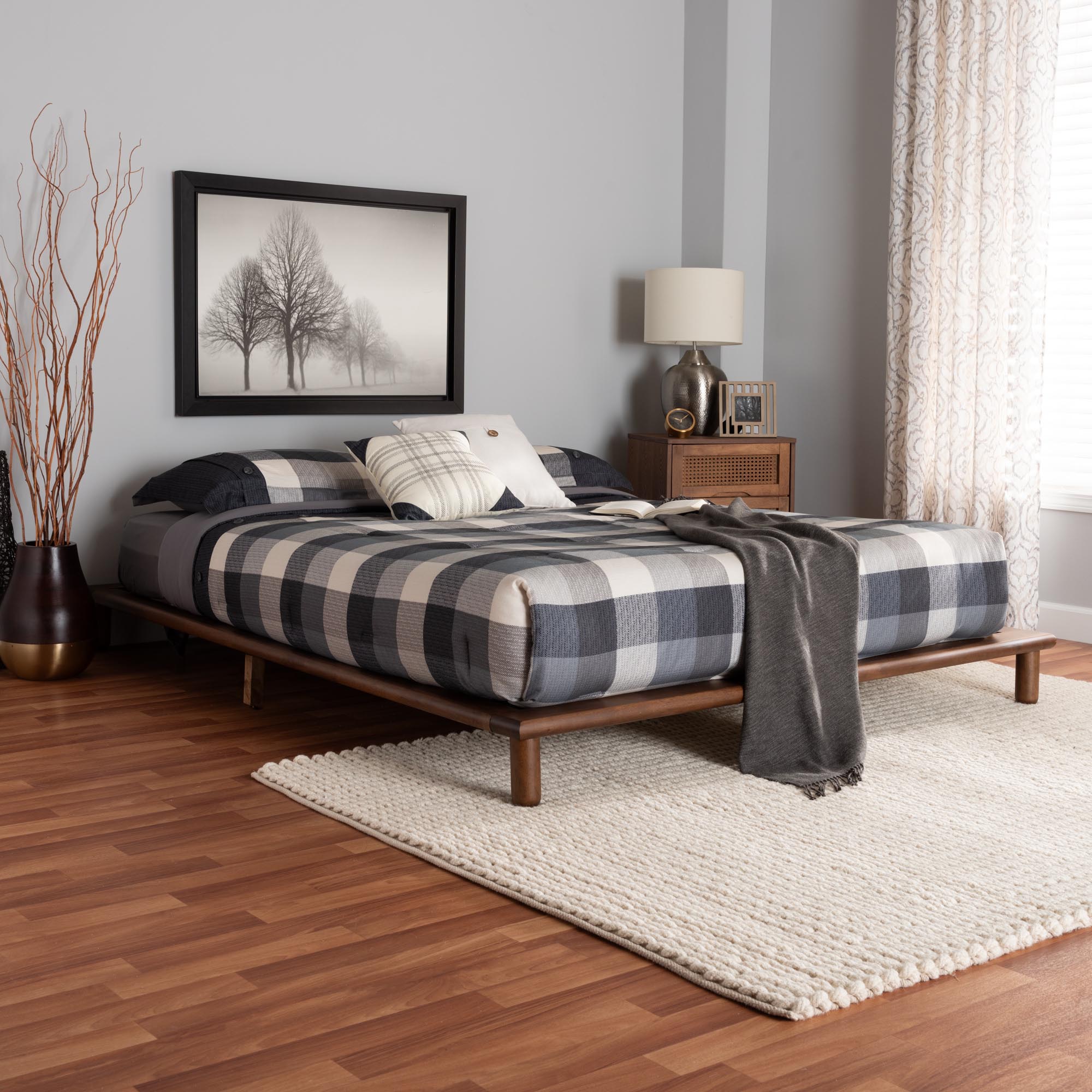Baxton Studio Alivia Mid-Century Modern Walnut Brown Finished Wood King Size Bed Frame