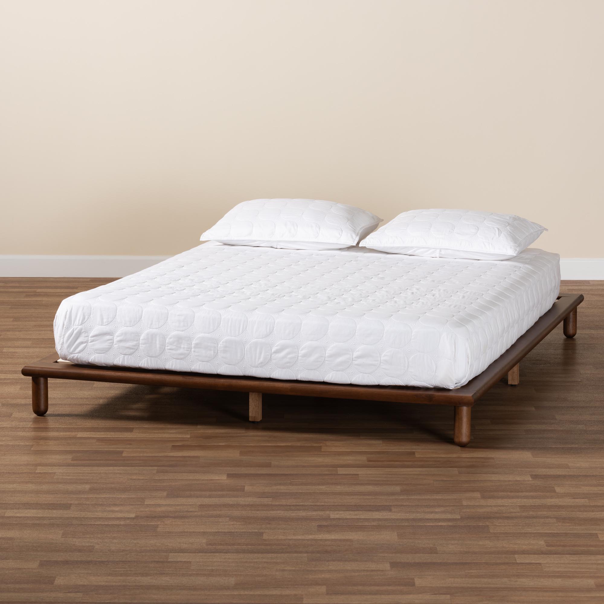 Baxton Studio Alivia Mid-Century Modern Walnut Brown Finished Wood King Size Bed Frame