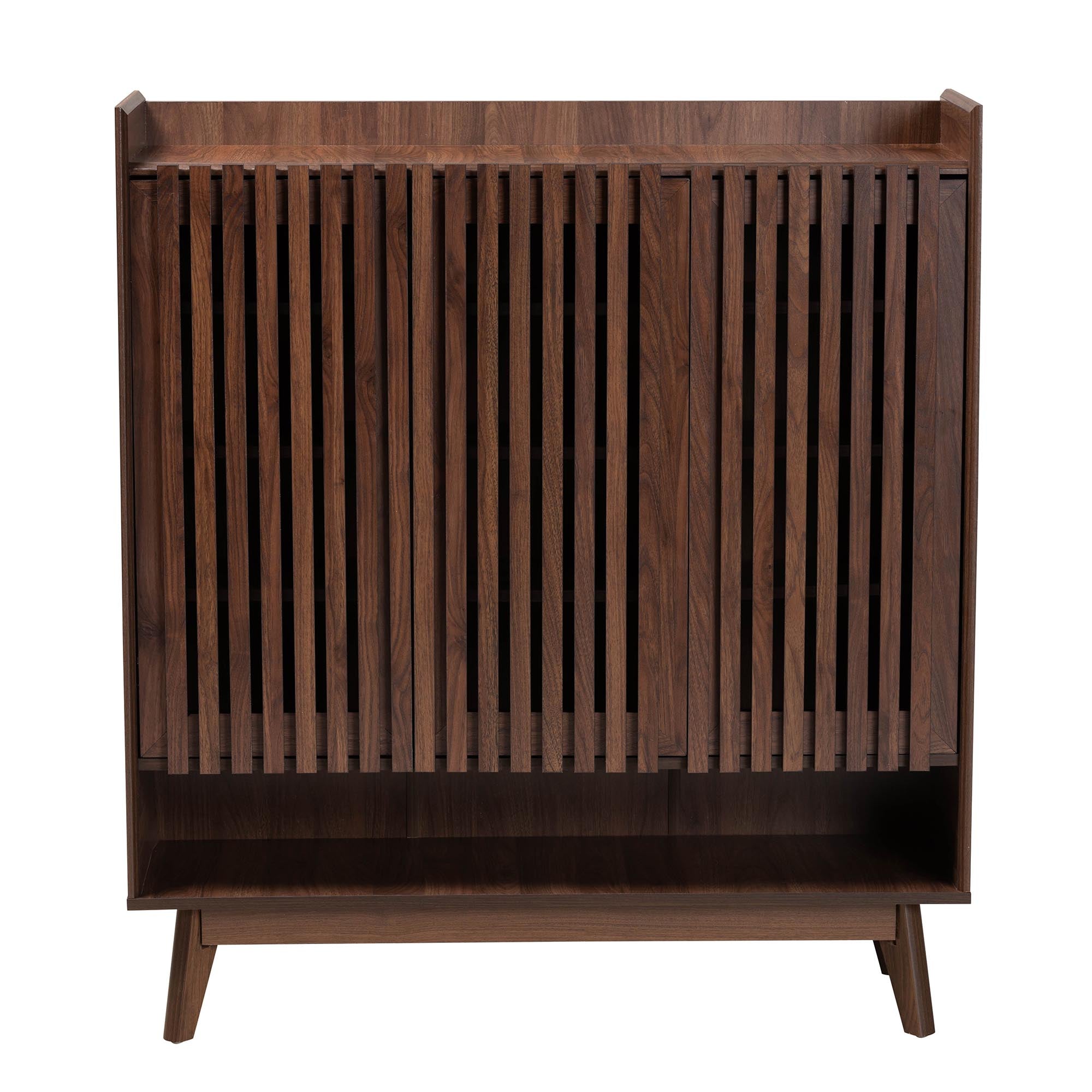 Baxton Studio Delaire Mid-Century Modern Walnut Brown Finished Wood Shoe Cabinet