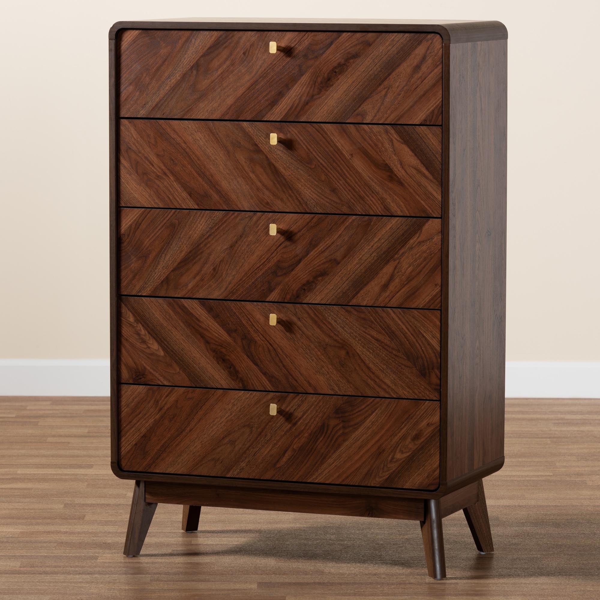 Baxton Studio Markell Mid-Century Modern Transitional Walnut Brown Finished Wood 5-Drawer Storage Chest