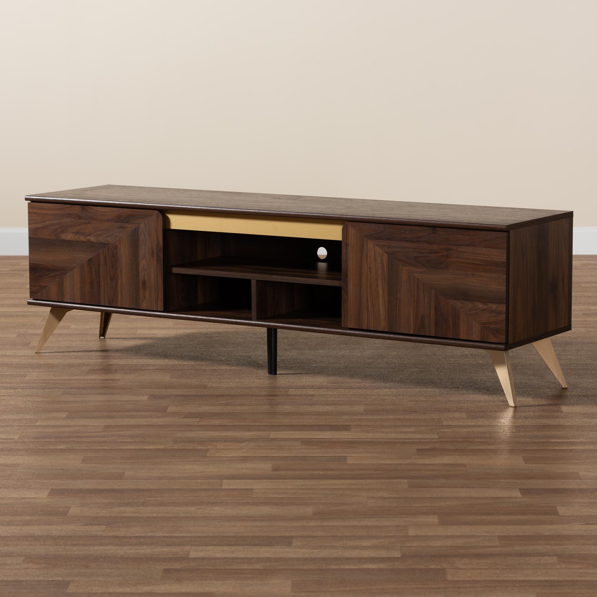 Baxton Studio Graceland Mid-Century Modern Transitional Walnut Brown Finished Wood 2-Door TV Stand