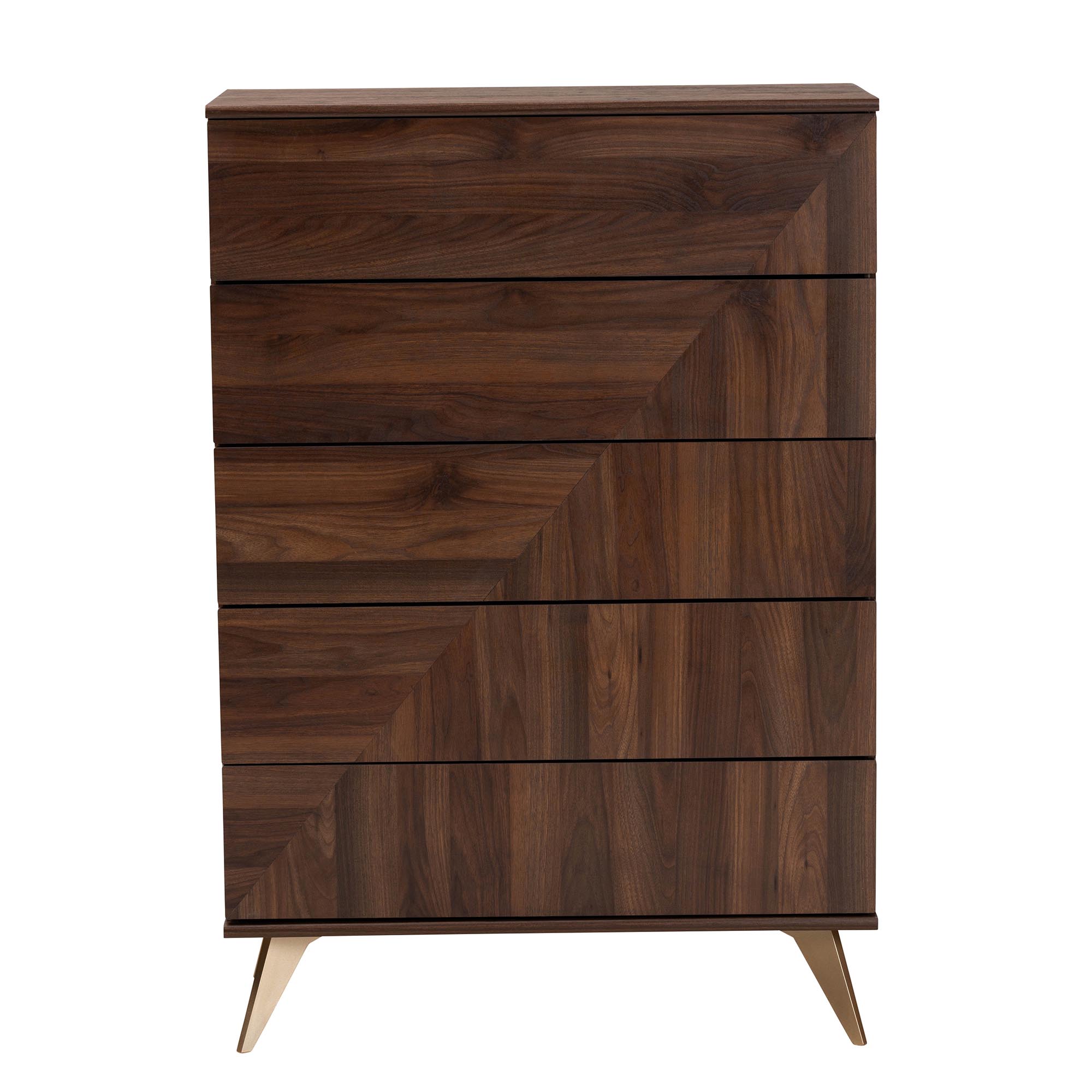 Baxton Studio Graceland Mid-Century Modern Transitional Walnut Brown Finished Wood 5-Drawer Storage Chest