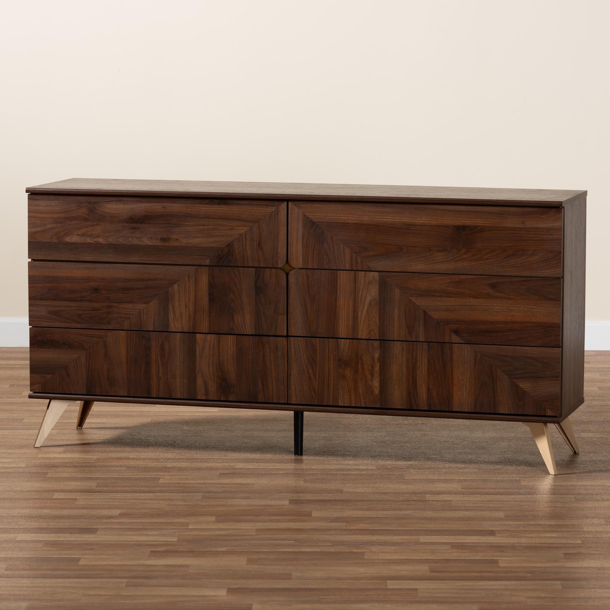 Baxton Studio Graceland Mid-Century Modern Transitional Walnut Brown Finished Wood 6-Drawer Dresser