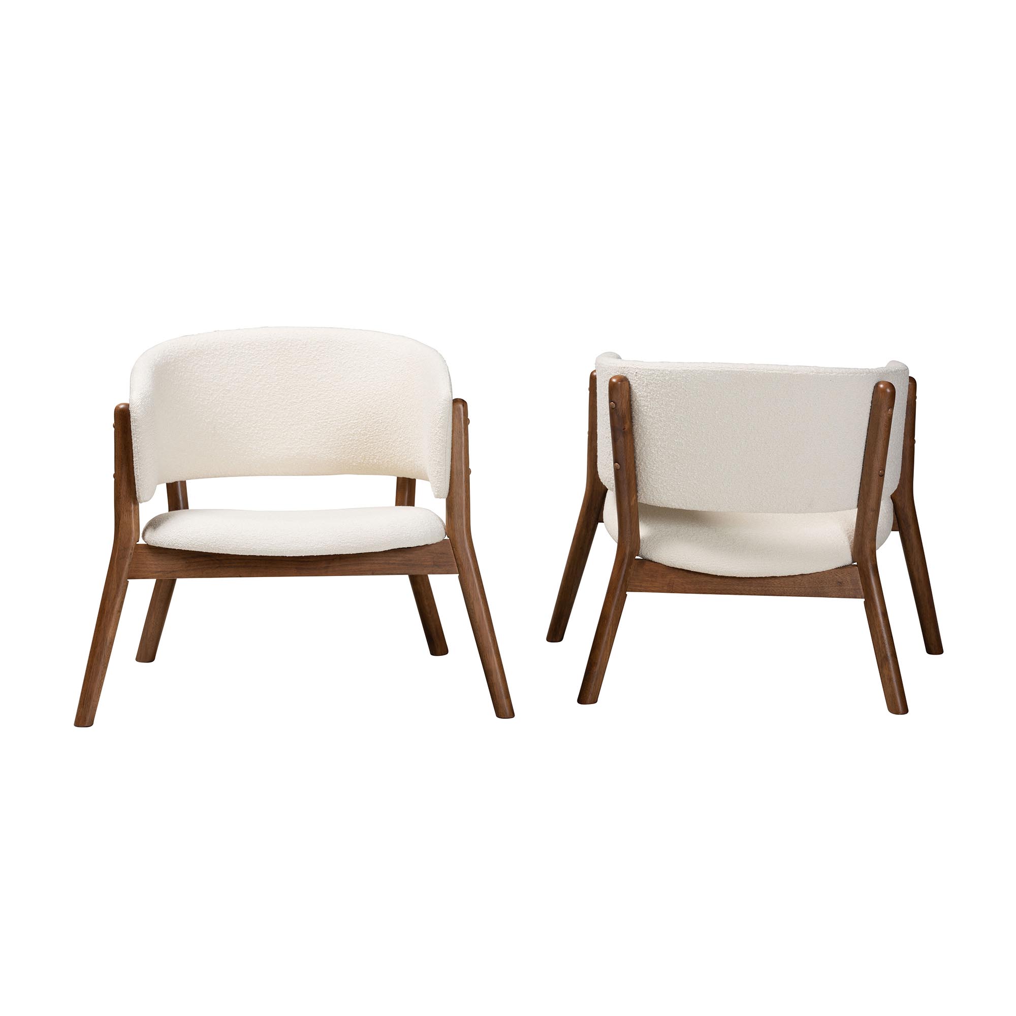 Baxton Studio Baron Mid-Century Modern Cream Boucle Fabric Upholstered and Walnut Brown Finished Wood 2-Piece Living Room Accent Chair Set