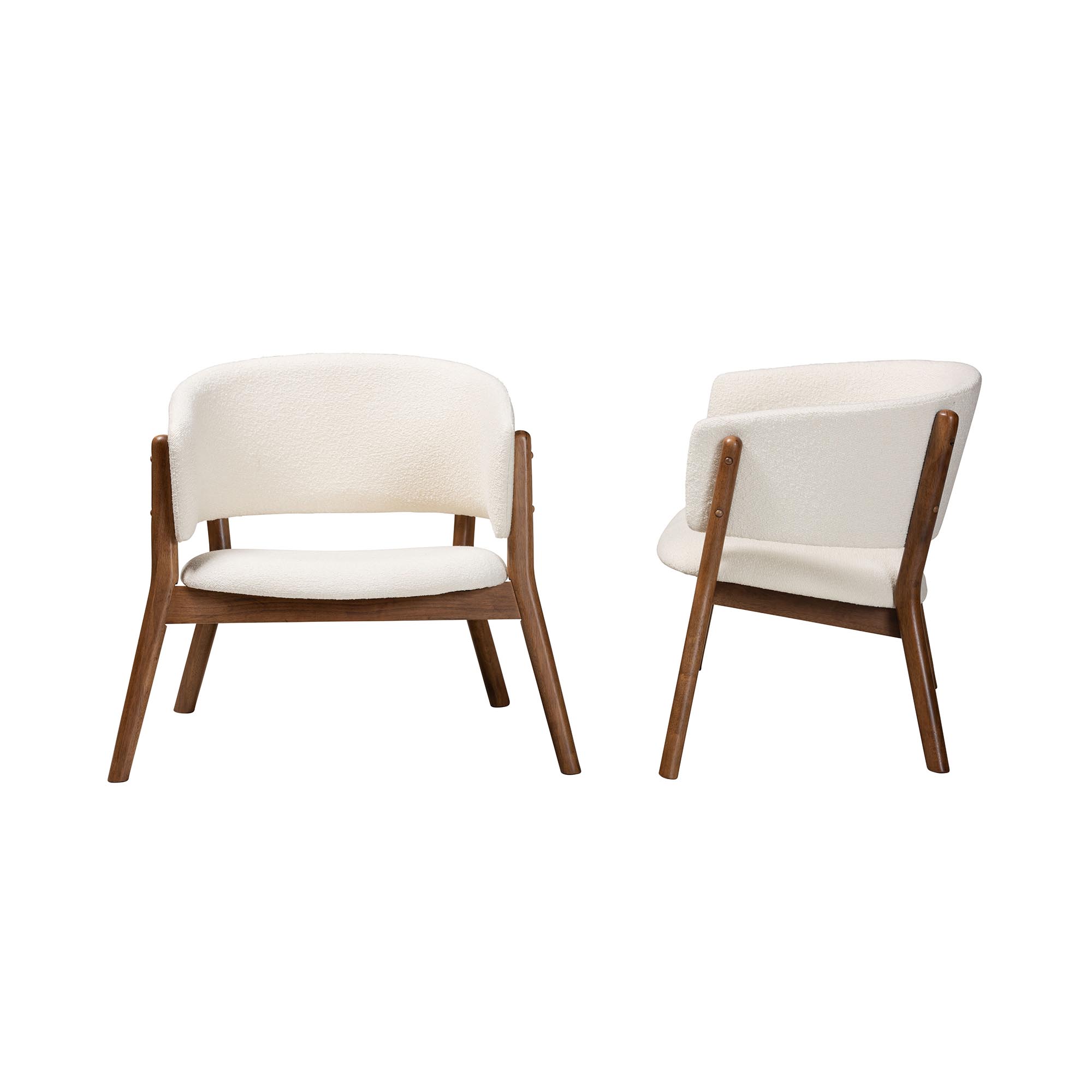 Baxton Studio Baron Mid-Century Modern Cream Boucle Fabric Upholstered and Walnut Brown Finished Wood 2-Piece Living Room Accent Chair Set