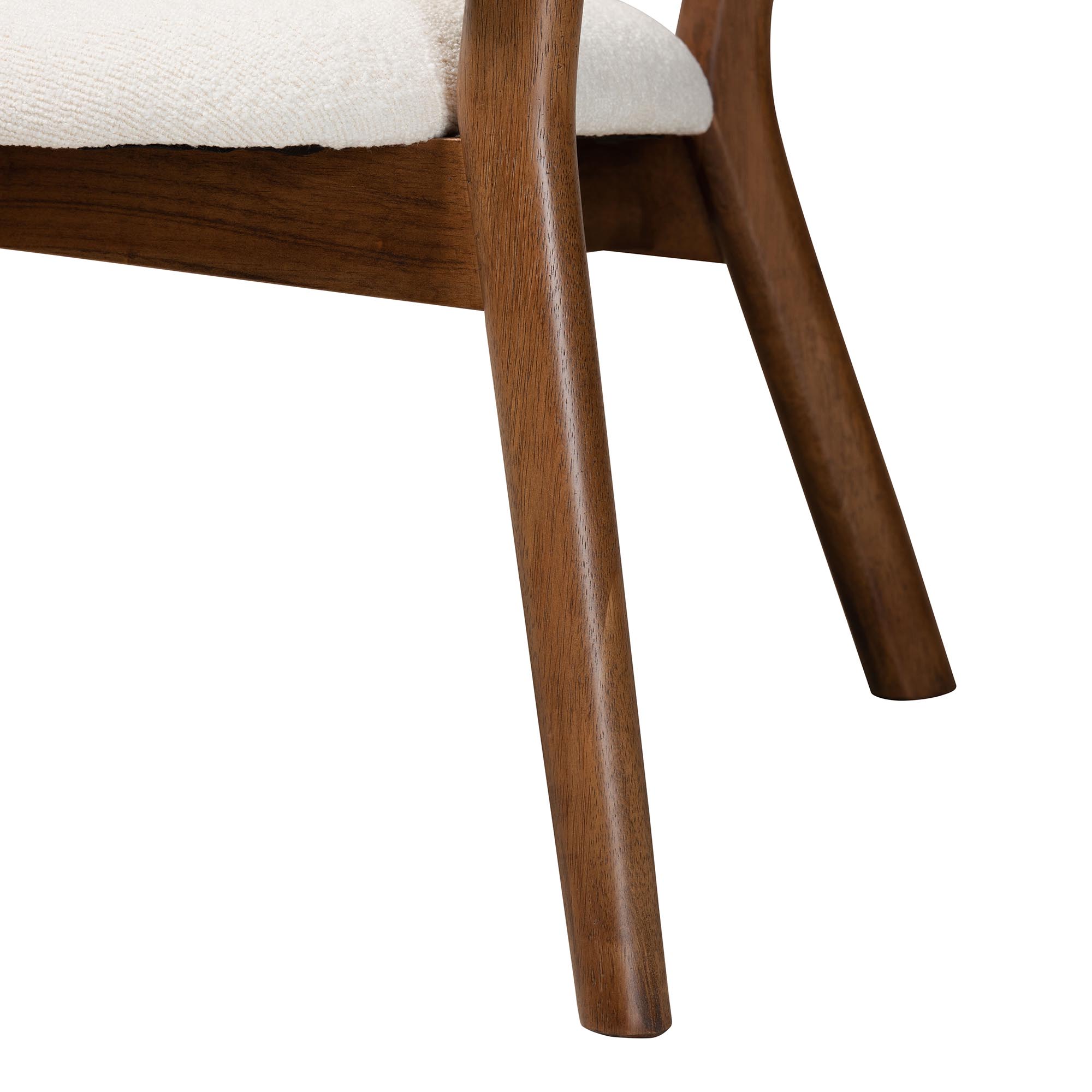 Baxton Studio Baron Mid-Century Modern Cream Boucle Fabric Upholstered and Walnut Brown Finished Wood 2-Piece Living Room Accent Chair Set
