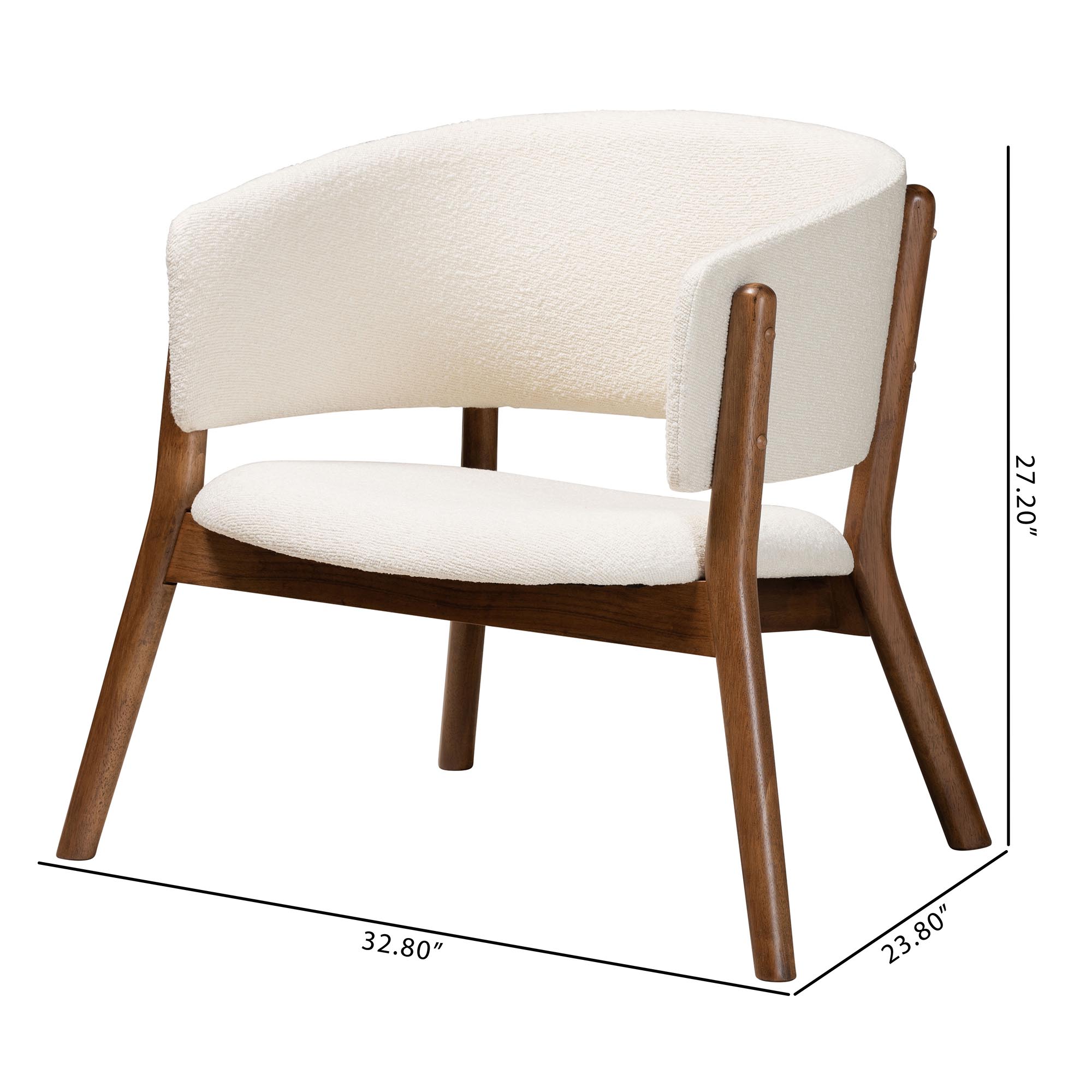Baxton Studio Baron Mid-Century Modern Cream Boucle Fabric Upholstered and Walnut Brown Finished Wood 2-Piece Living Room Accent Chair Set