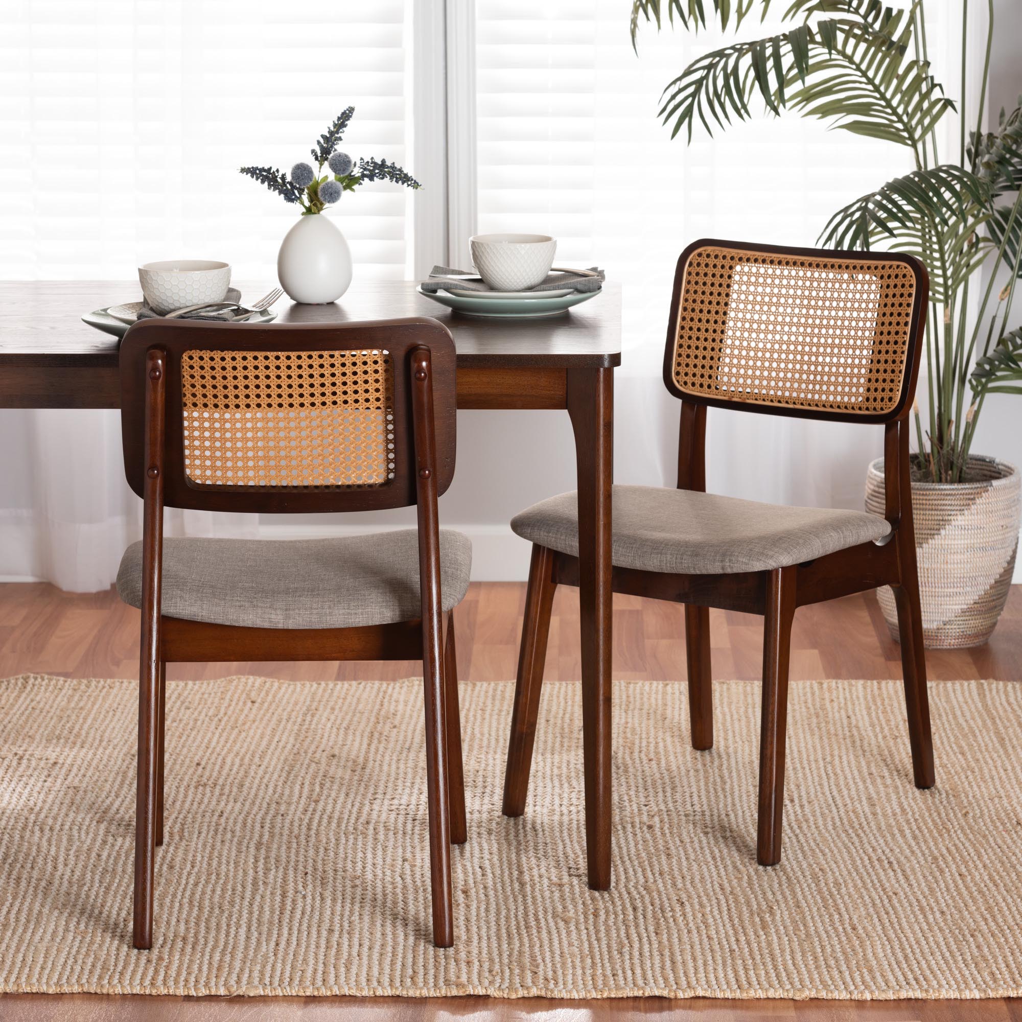 Baxton Studio Dannon Mid-Century Modern Grey Fabric and Walnut Brown Finished Wood 2-Piece Dining Chair Set
