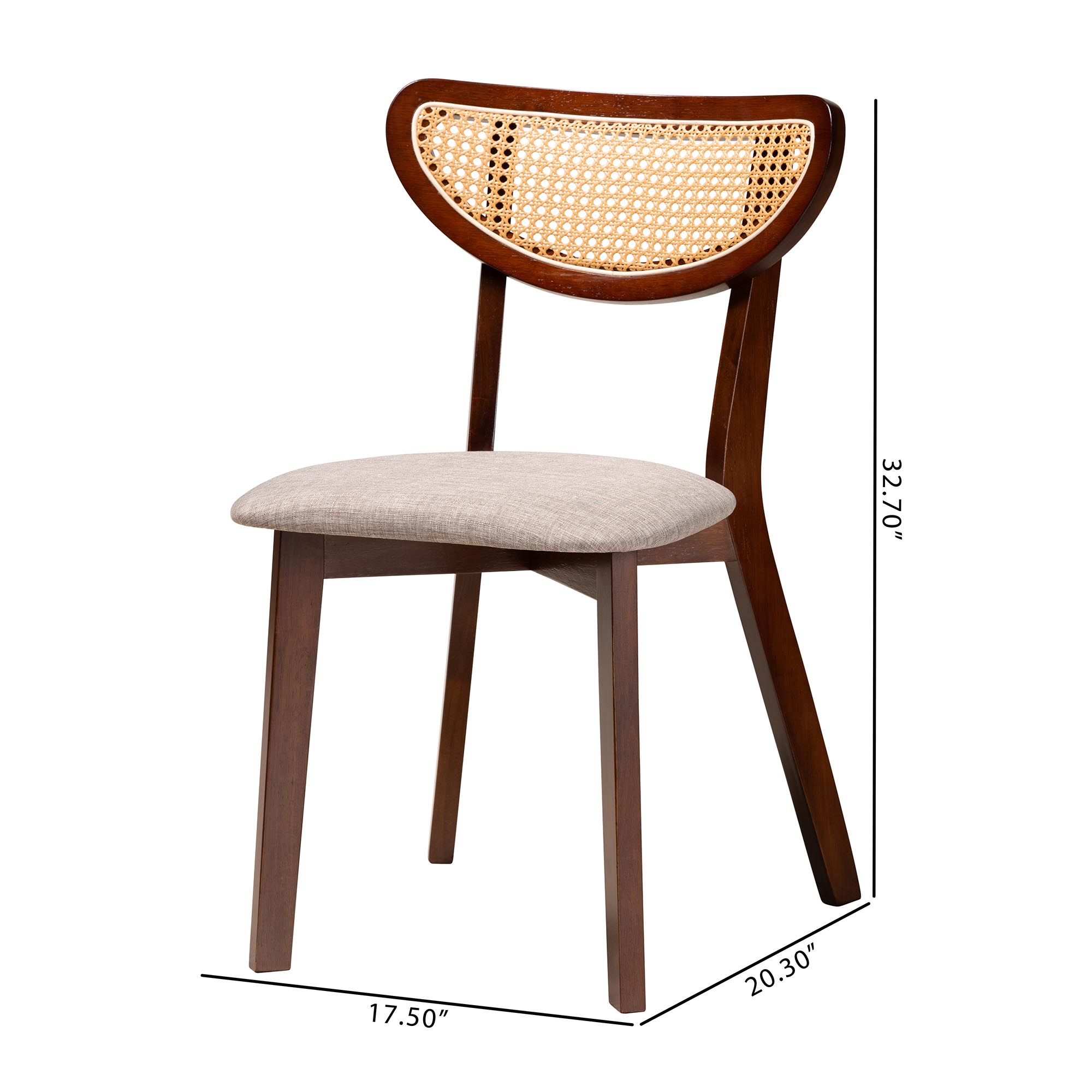 Baxton Studio Dannell Mid-Century Modern Grey Fabric and Walnut Brown Finished Wood 2-Piece Dining Chair Set