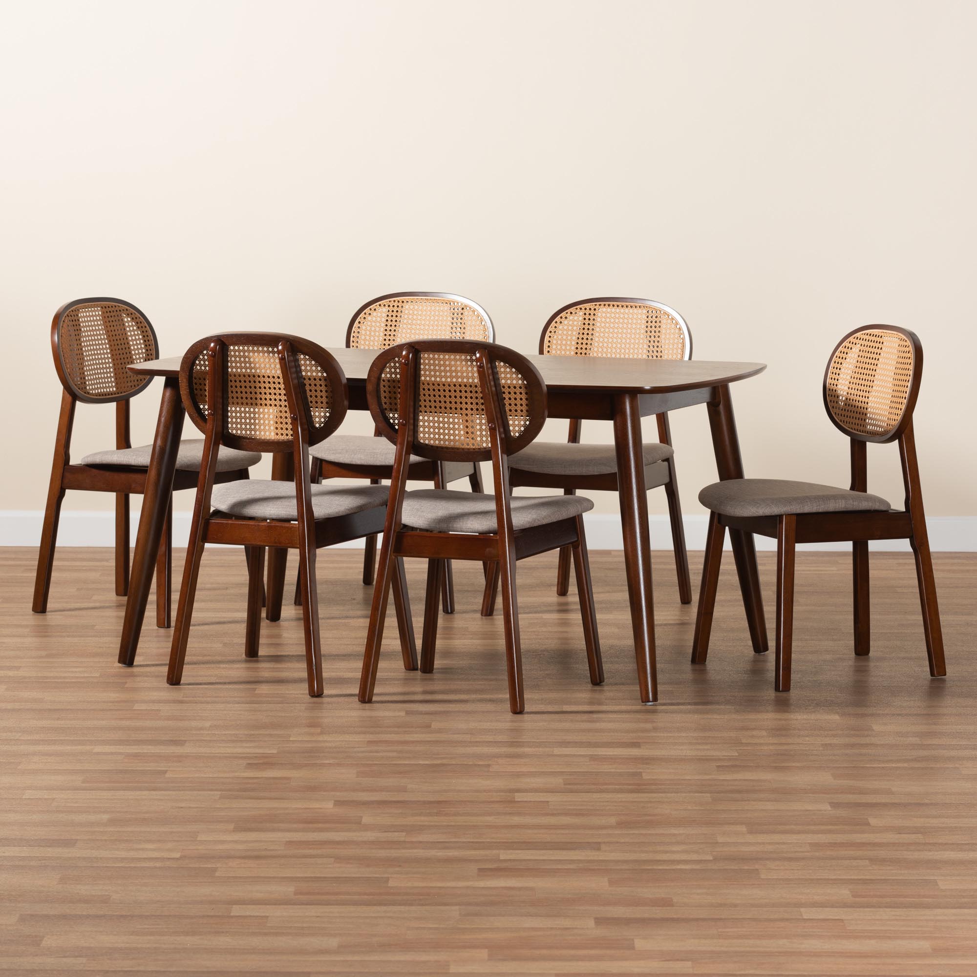 Baxton Studio Darrion Mid-Century Modern Grey Fabric and Walnut Brown Finished Wood 7-Piece Dining Set