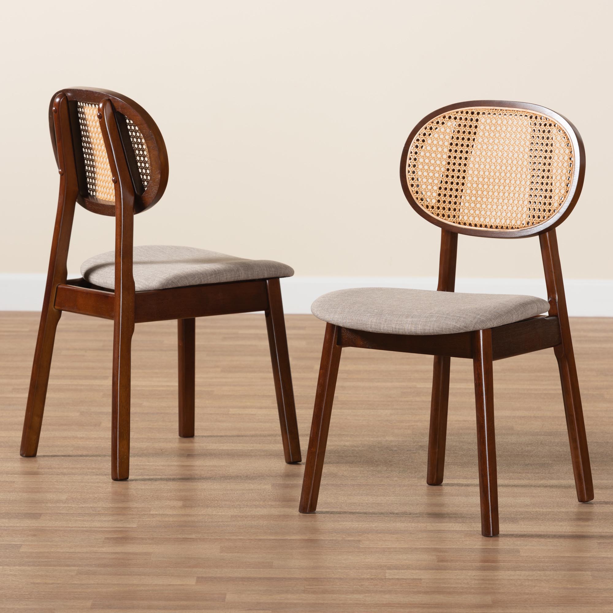 Baxton Studio Darrion Mid-Century Modern Grey Fabric and Walnut Brown Finished Wood 2-Piece Dining Chair Set
