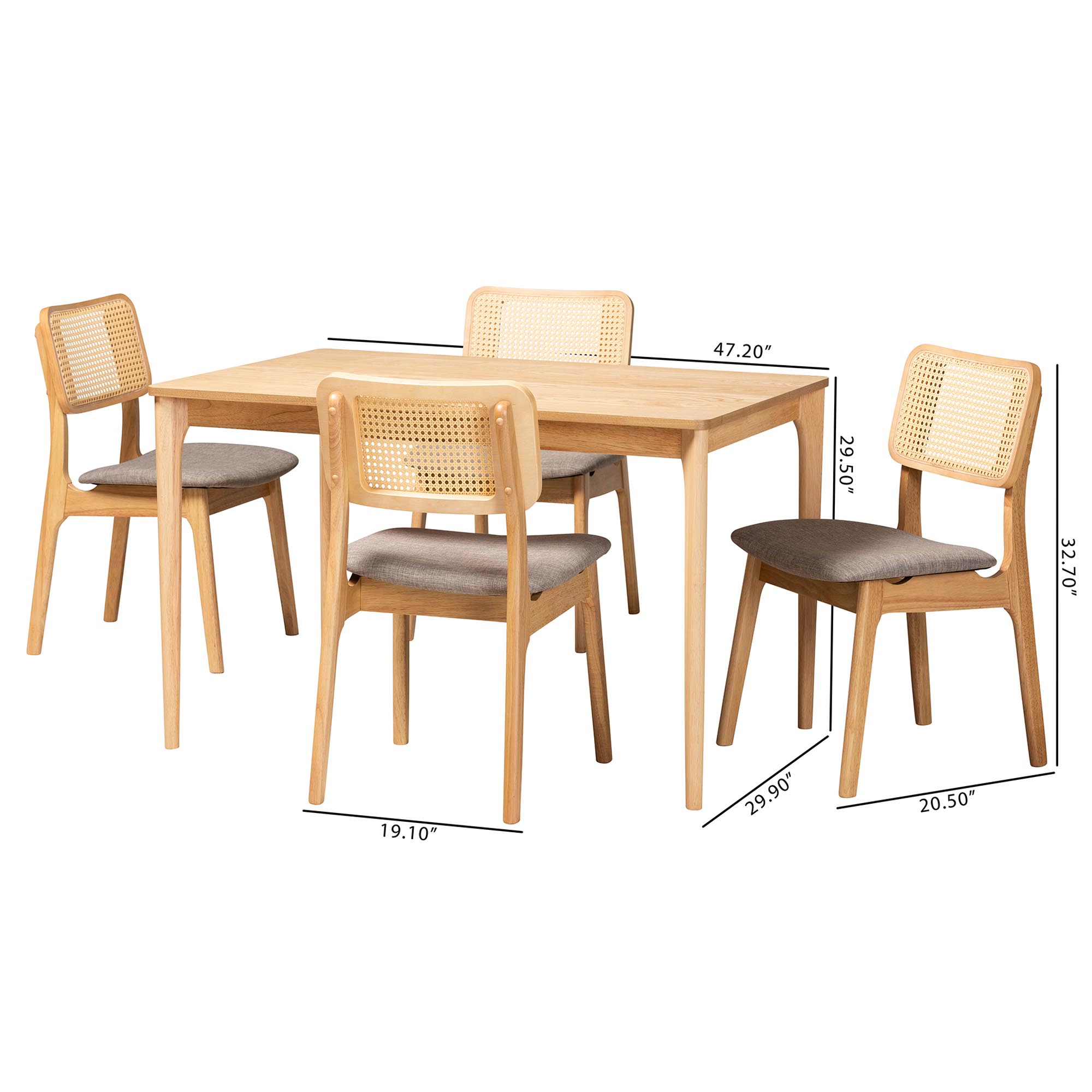 Baxton Studio Dannon Mid-Century Modern Grey Fabric and Natural Oak Finished Wood 5-Piece Dining Set