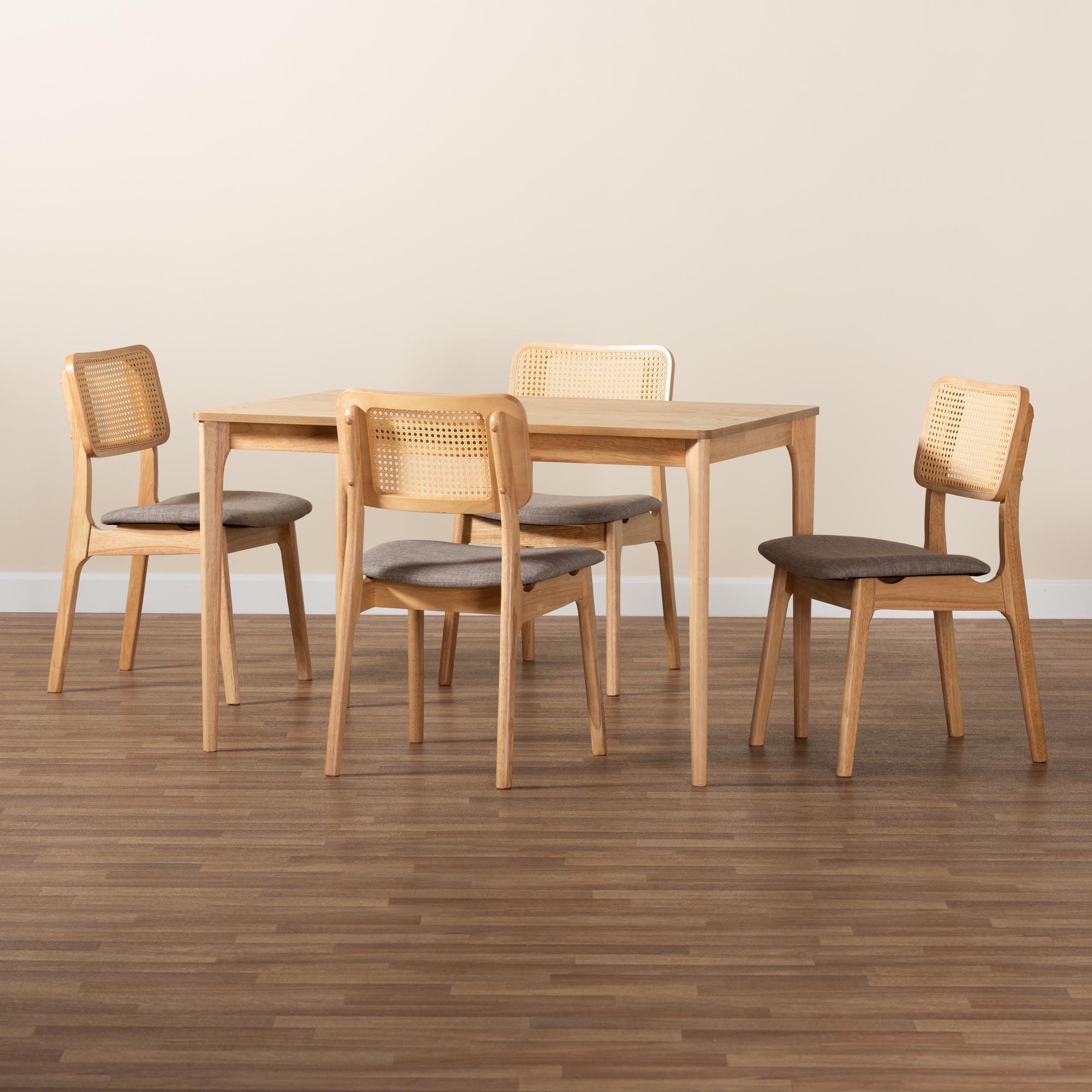 Baxton Studio Dannon Mid-Century Modern Grey Fabric and Natural Oak Finished Wood 5-Piece Dining Set