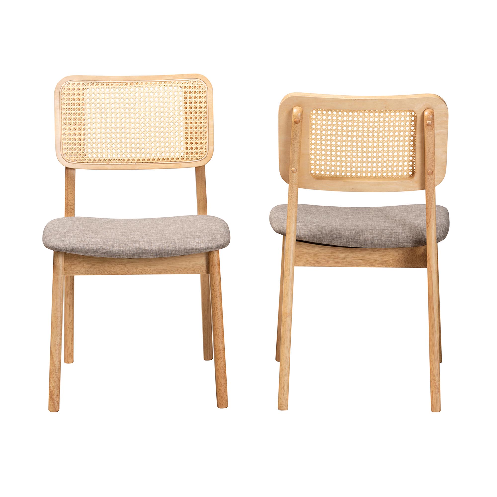 Baxton Studio Dannon Mid-Century Modern Grey Fabric and Ntural Oak Finished Wood 2-Piece Dining Chair Set