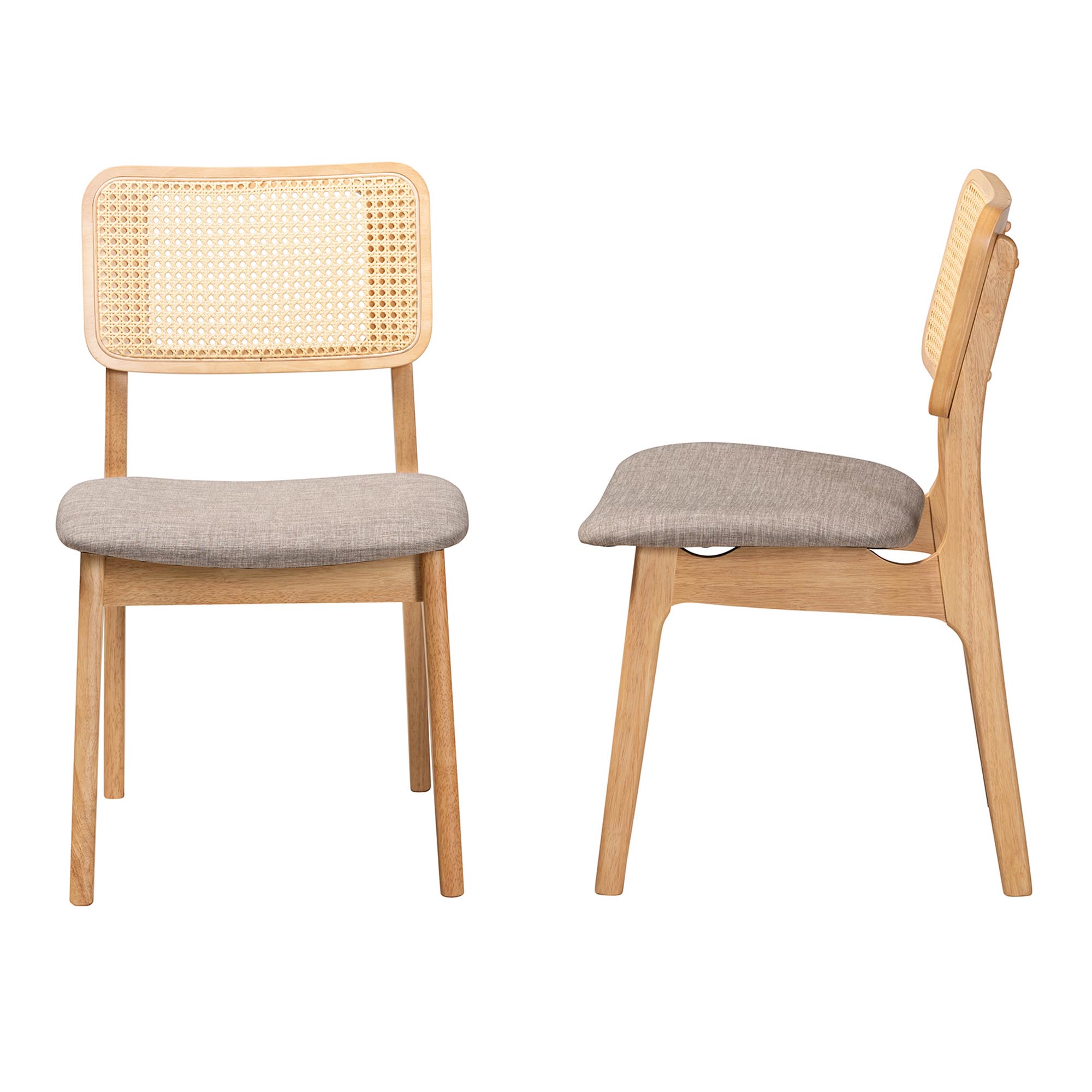 Baxton Studio Dannon Mid-Century Modern Grey Fabric and Ntural Oak Finished Wood 2-Piece Dining Chair Set