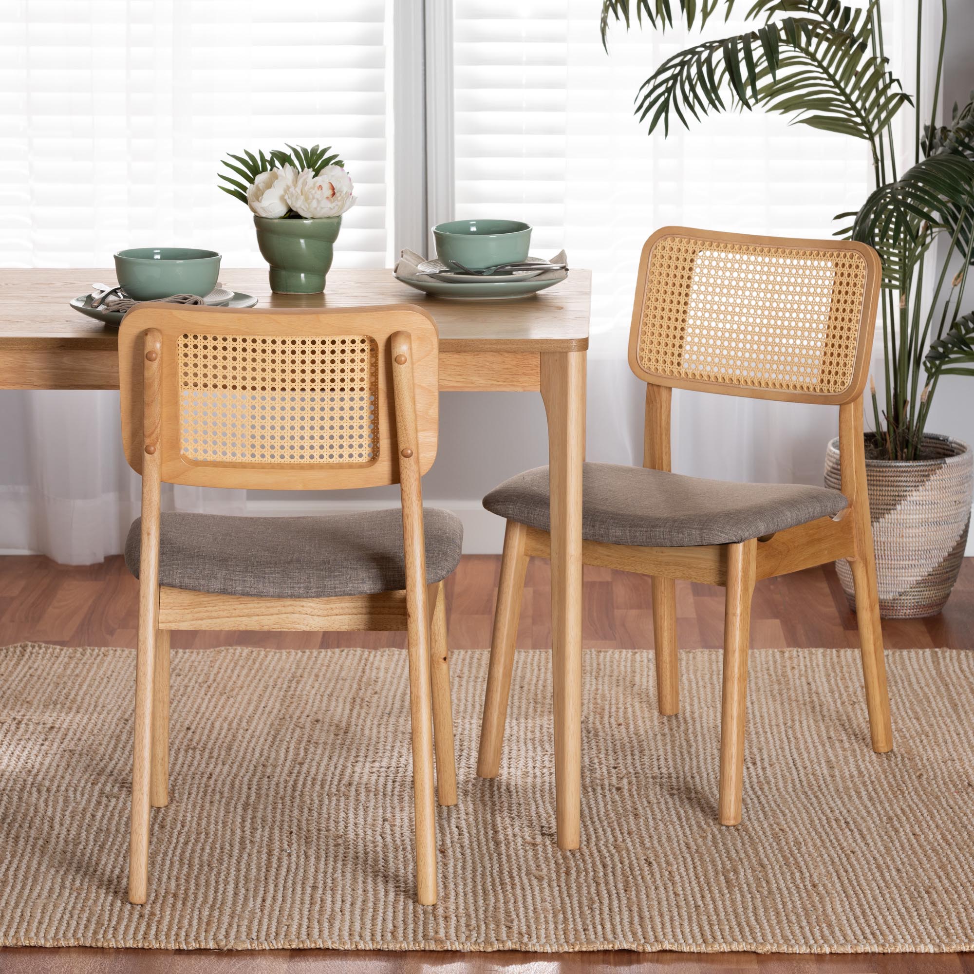 Baxton Studio Dannon Mid-Century Modern Grey Fabric and Ntural Oak Finished Wood 2-Piece Dining Chair Set