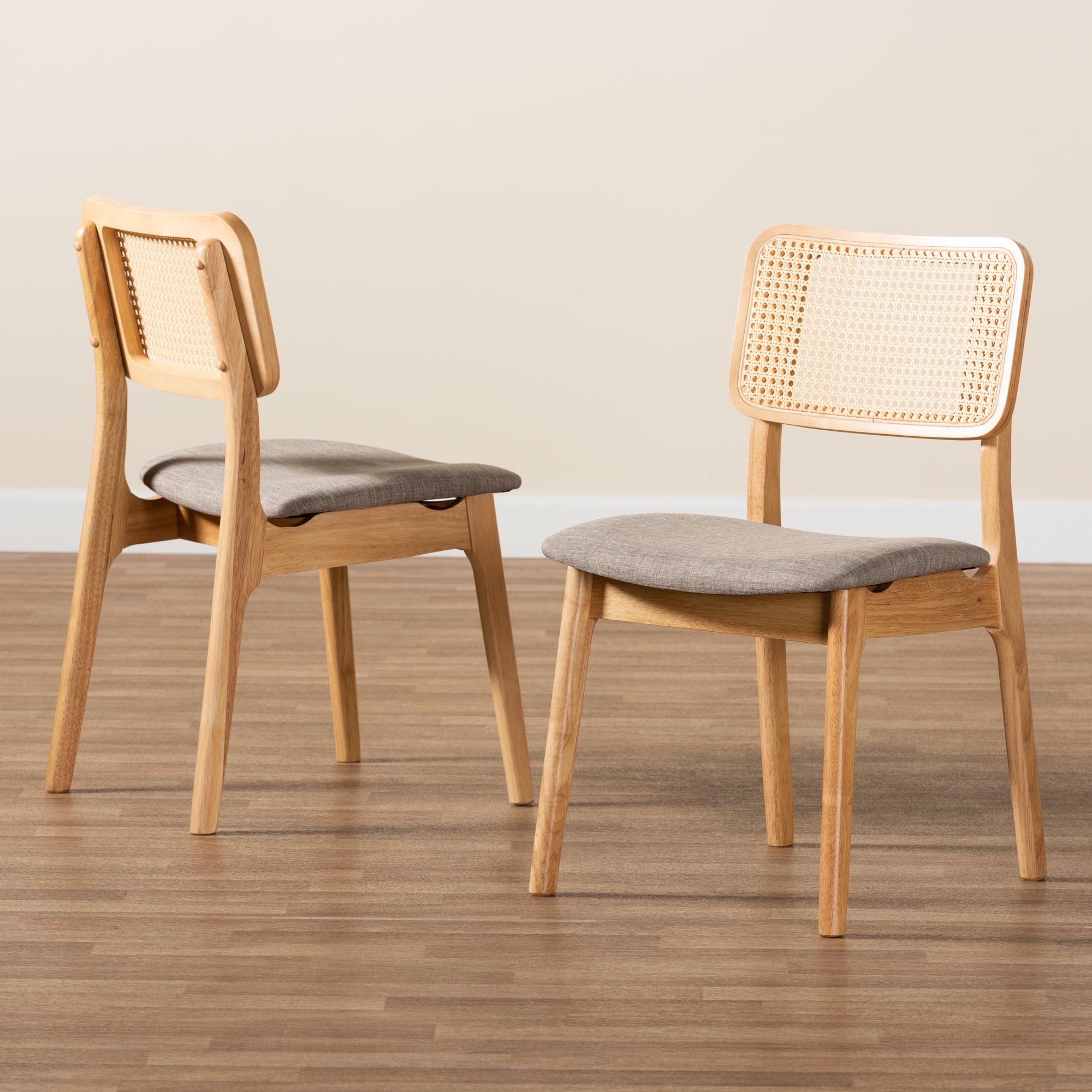 Baxton Studio Dannon Mid-Century Modern Grey Fabric and Ntural Oak Finished Wood 2-Piece Dining Chair Set