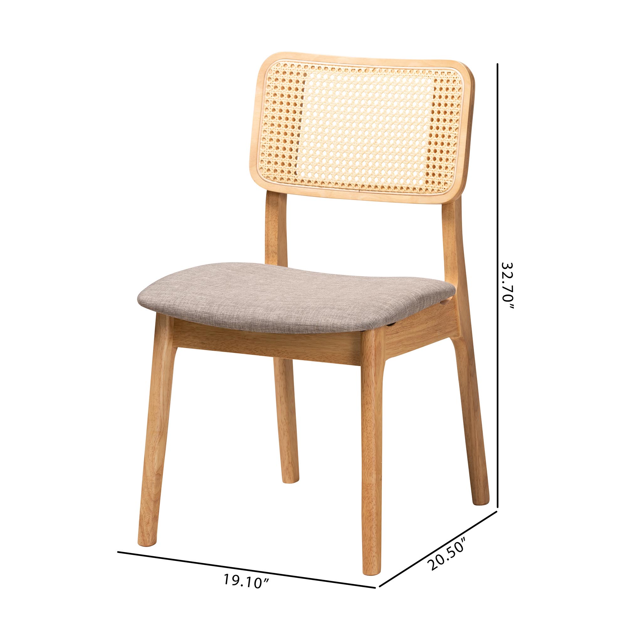 Baxton Studio Dannon Mid-Century Modern Grey Fabric and Ntural Oak Finished Wood 2-Piece Dining Chair Set