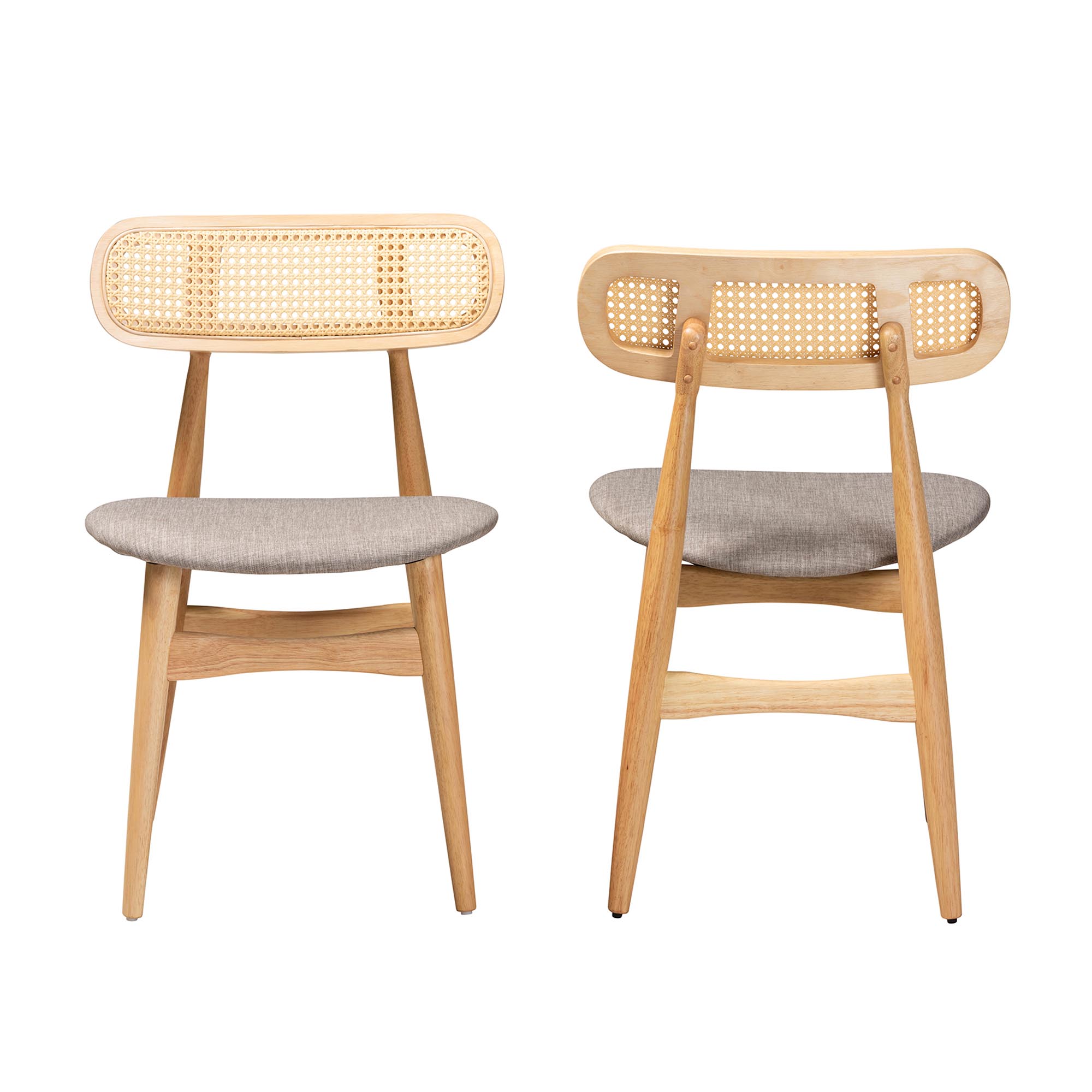Baxton Studio Tarana Mid-Century Modern Grey Fabric and Natural Oak Finished Wood 2-Piece Dining Chair Set