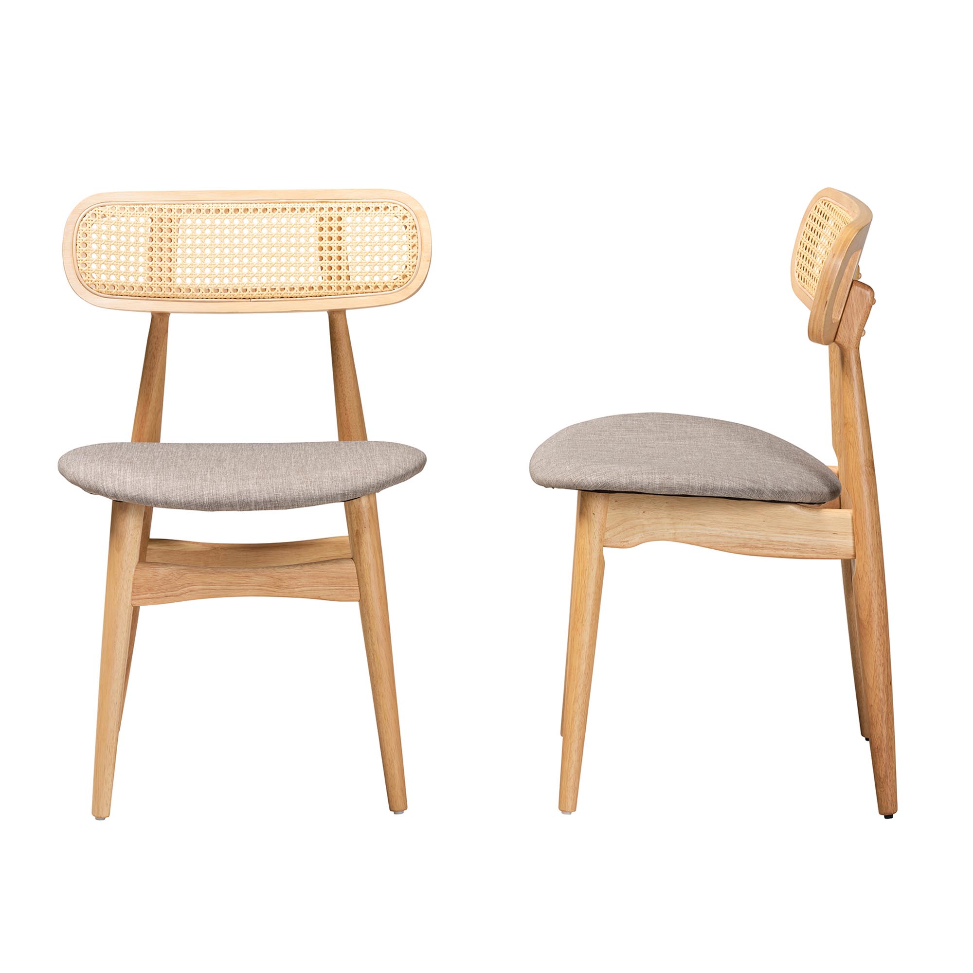 Baxton Studio Tarana Mid-Century Modern Grey Fabric and Natural Oak Finished Wood 2-Piece Dining Chair Set