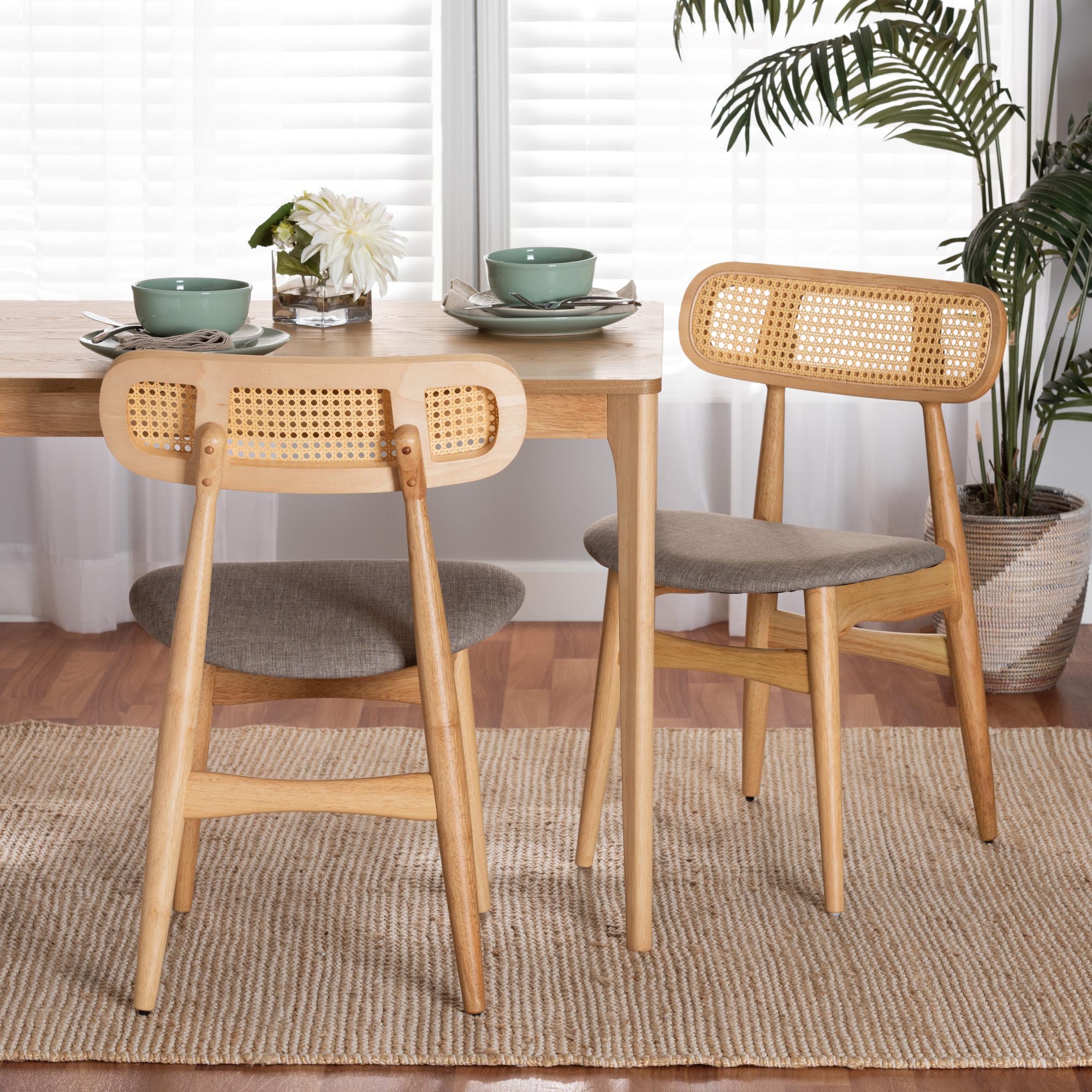 Baxton Studio Tarana Mid-Century Modern Grey Fabric and Natural Oak Finished Wood 2-Piece Dining Chair Set