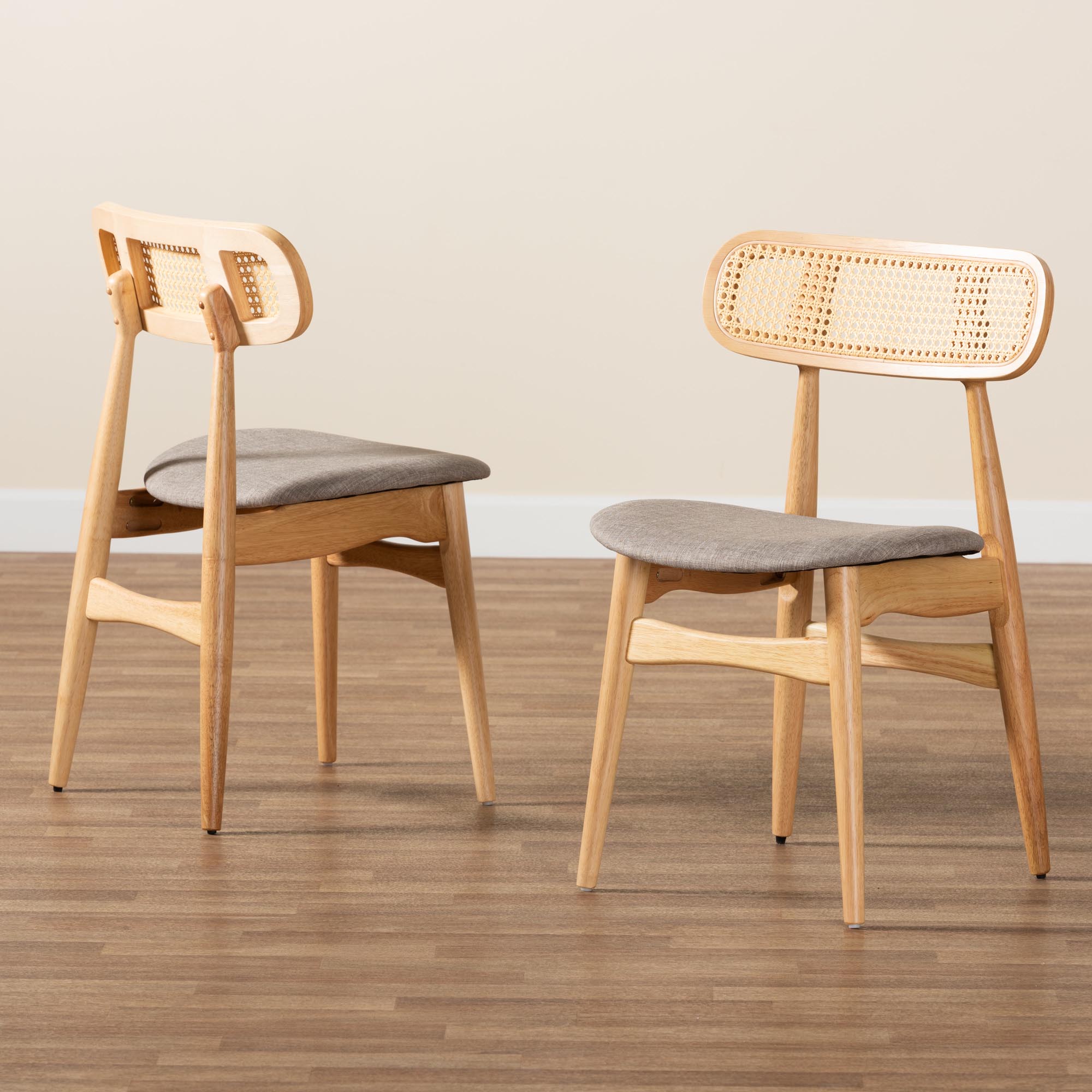 Baxton Studio Tarana Mid-Century Modern Grey Fabric and Natural Oak Finished Wood 2-Piece Dining Chair Set