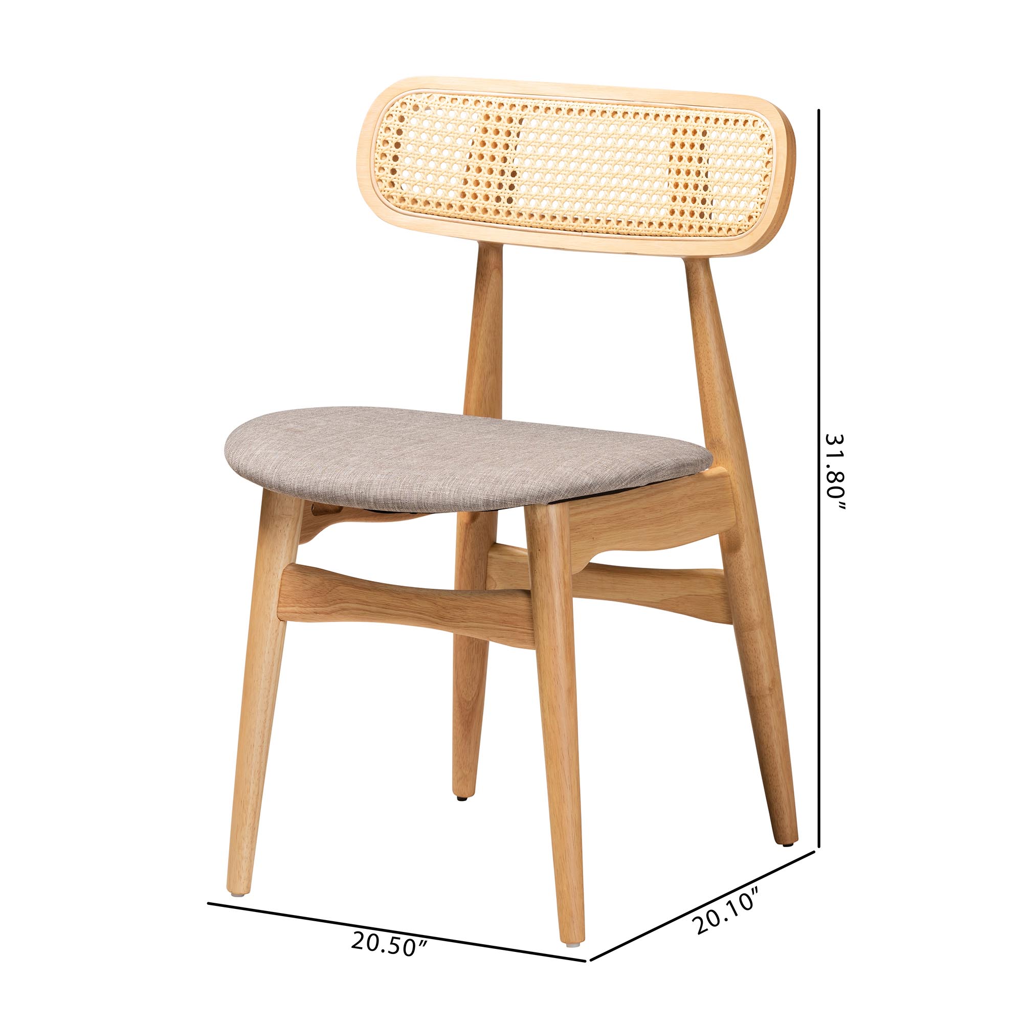 Baxton Studio Tarana Mid-Century Modern Grey Fabric and Natural Oak Finished Wood 2-Piece Dining Chair Set