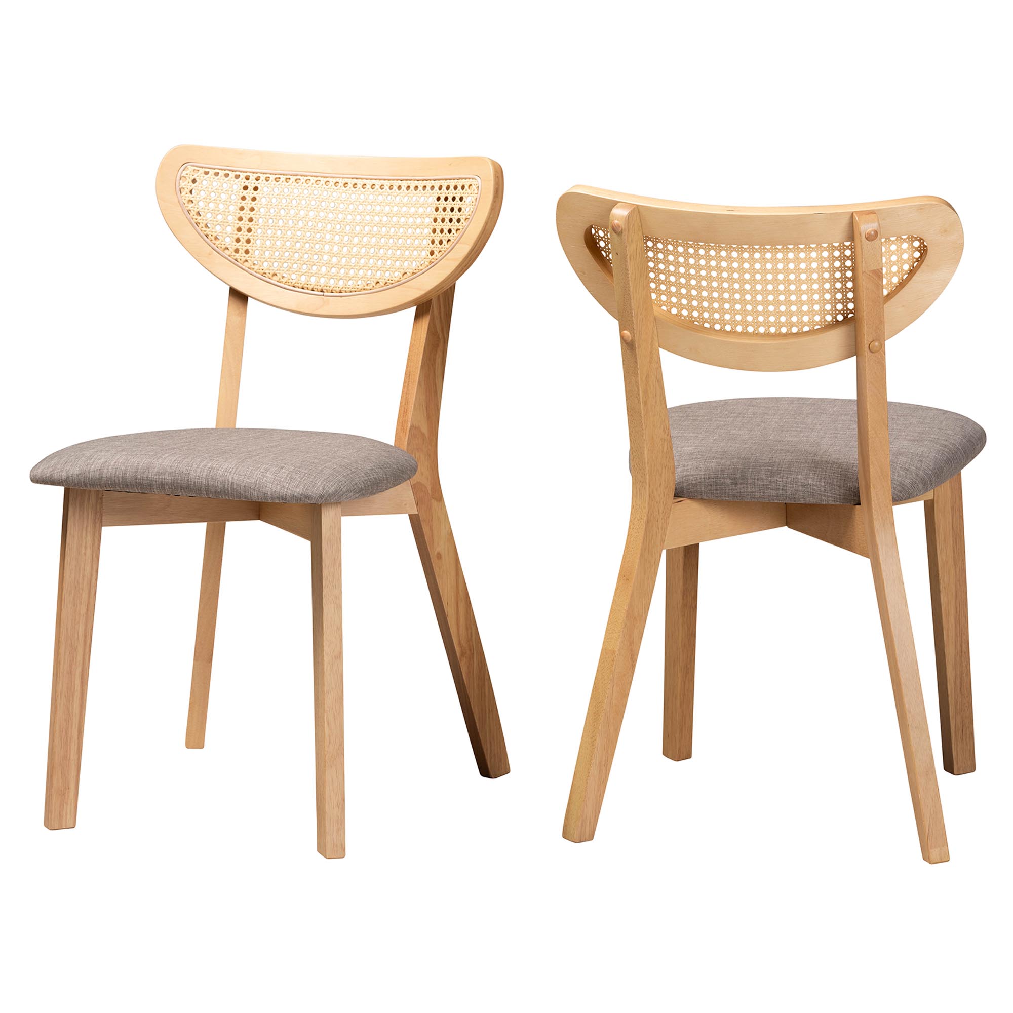Baxton Studio Dannell Mid-Century Modern Grey Fabric and Natural Oak Finished Wood 2-Piece Dining Chair Set